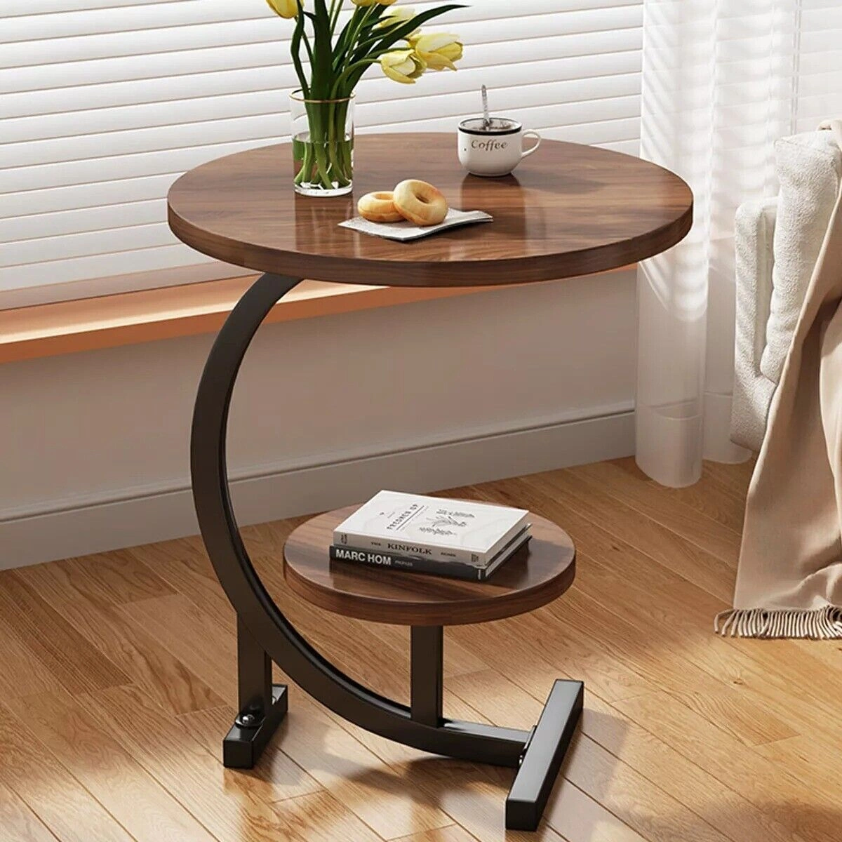 C Shaped Side Table Metal End Table for Sofa Living Room, Small Coffee Table & Bedside Nightstand