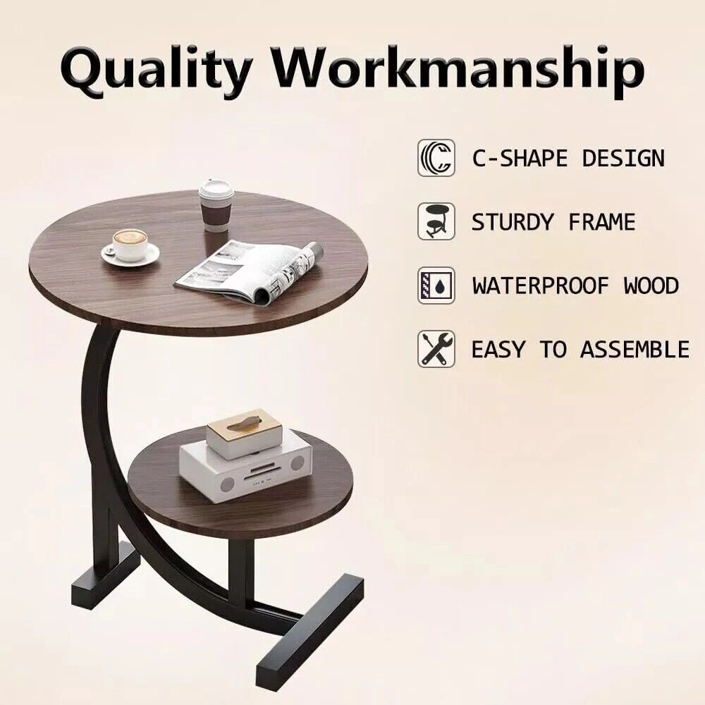 C Shaped Side Table Metal End Table for Sofa Living Room, Small Coffee Table & Bedside Nightstand view 3