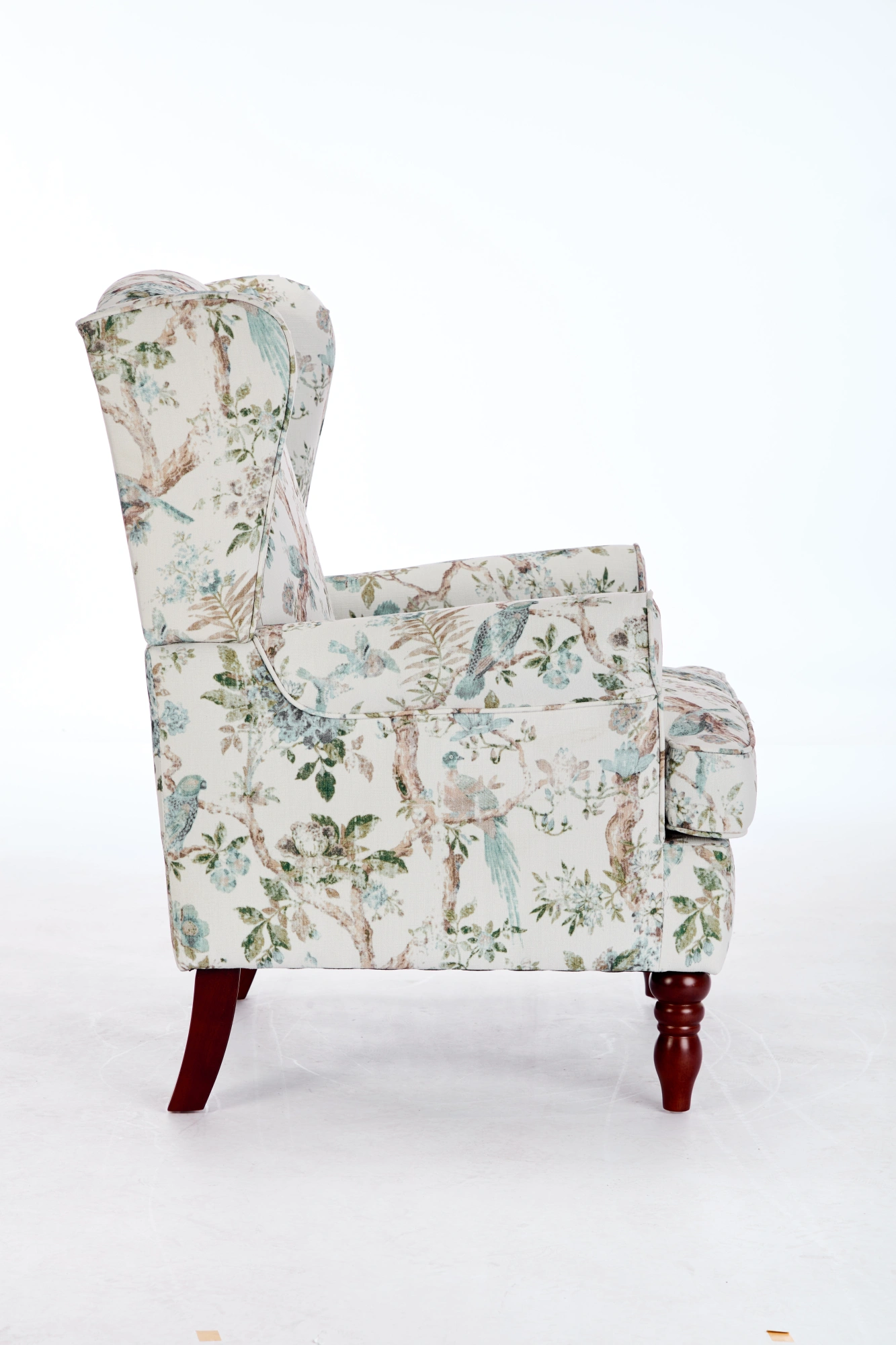 Modern Accent Chair with Retro Wood Legs, Comfy Upholstered Armchair, Floral Design Single Sofa Chair for Living Room Bedroom Office - Floral Blue Bird view 11