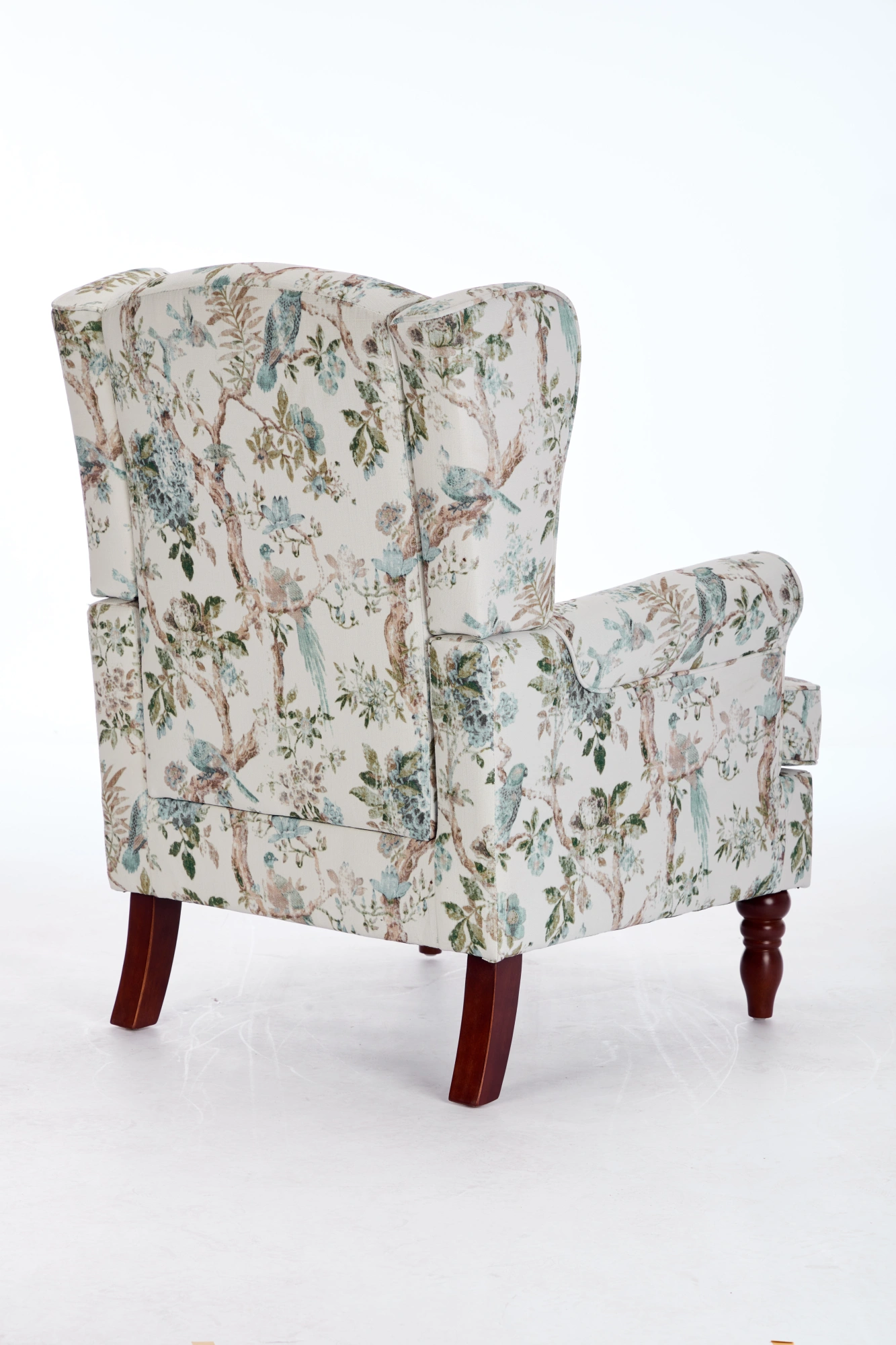 Modern Accent Chair with Retro Wood Legs, Comfy Upholstered Armchair, Floral Design Single Sofa Chair for Living Room Bedroom Office - Floral Blue Bird view 6