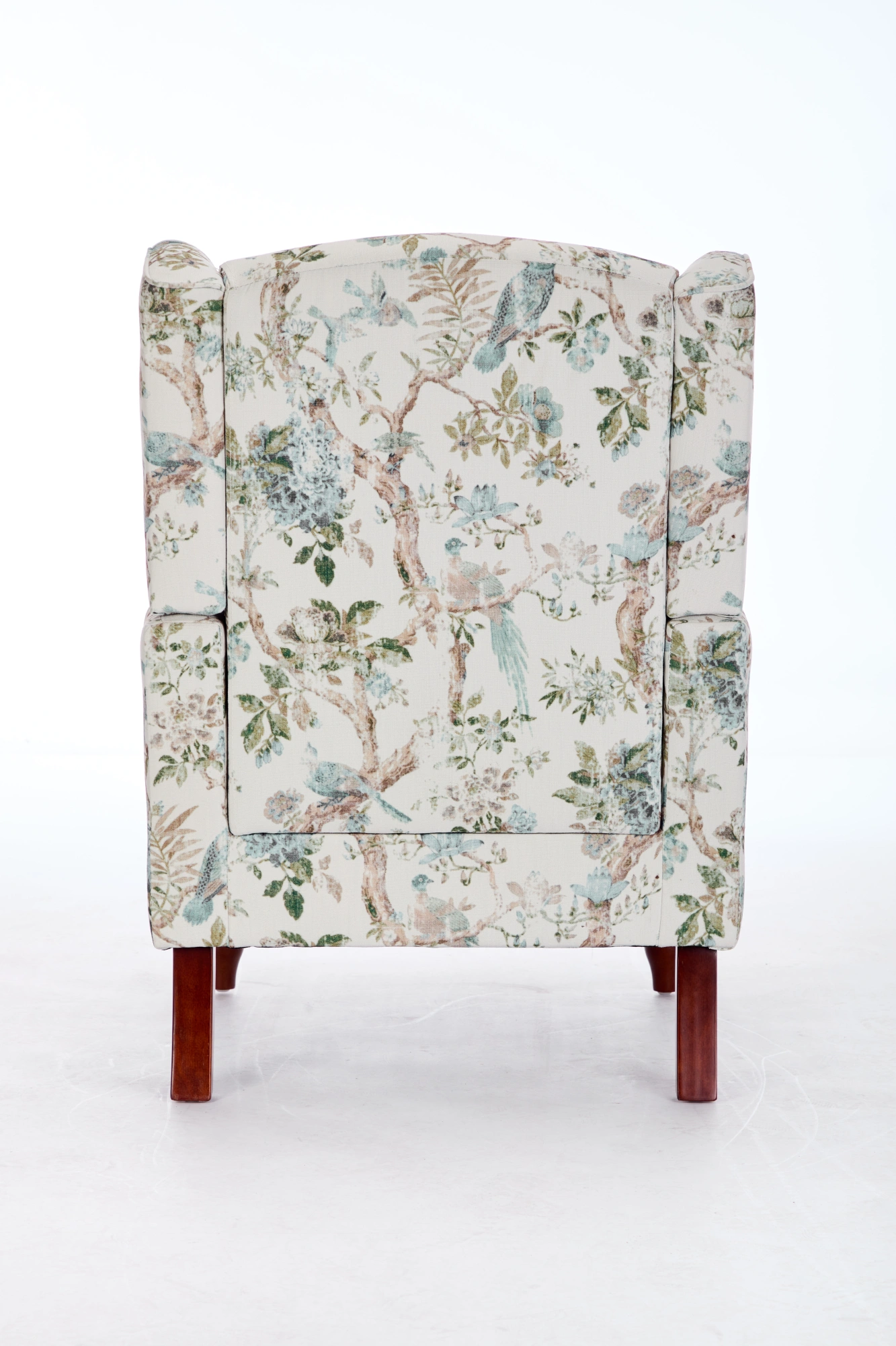 Modern Accent Chair with Retro Wood Legs, Comfy Upholstered Armchair, Floral Design Single Sofa Chair for Living Room Bedroom Office - Floral Blue Bird view 8