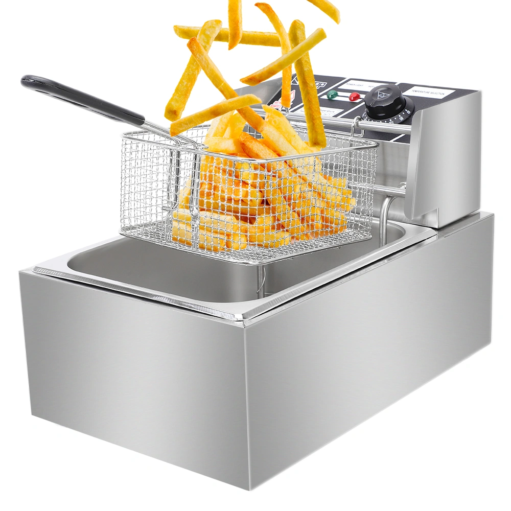 EH81 Electric Deep Fryer 2500W 6.3QT/6L Stainless Steel Single Cylinder 220-240V UK Plug Commercial Kitchen Appliance