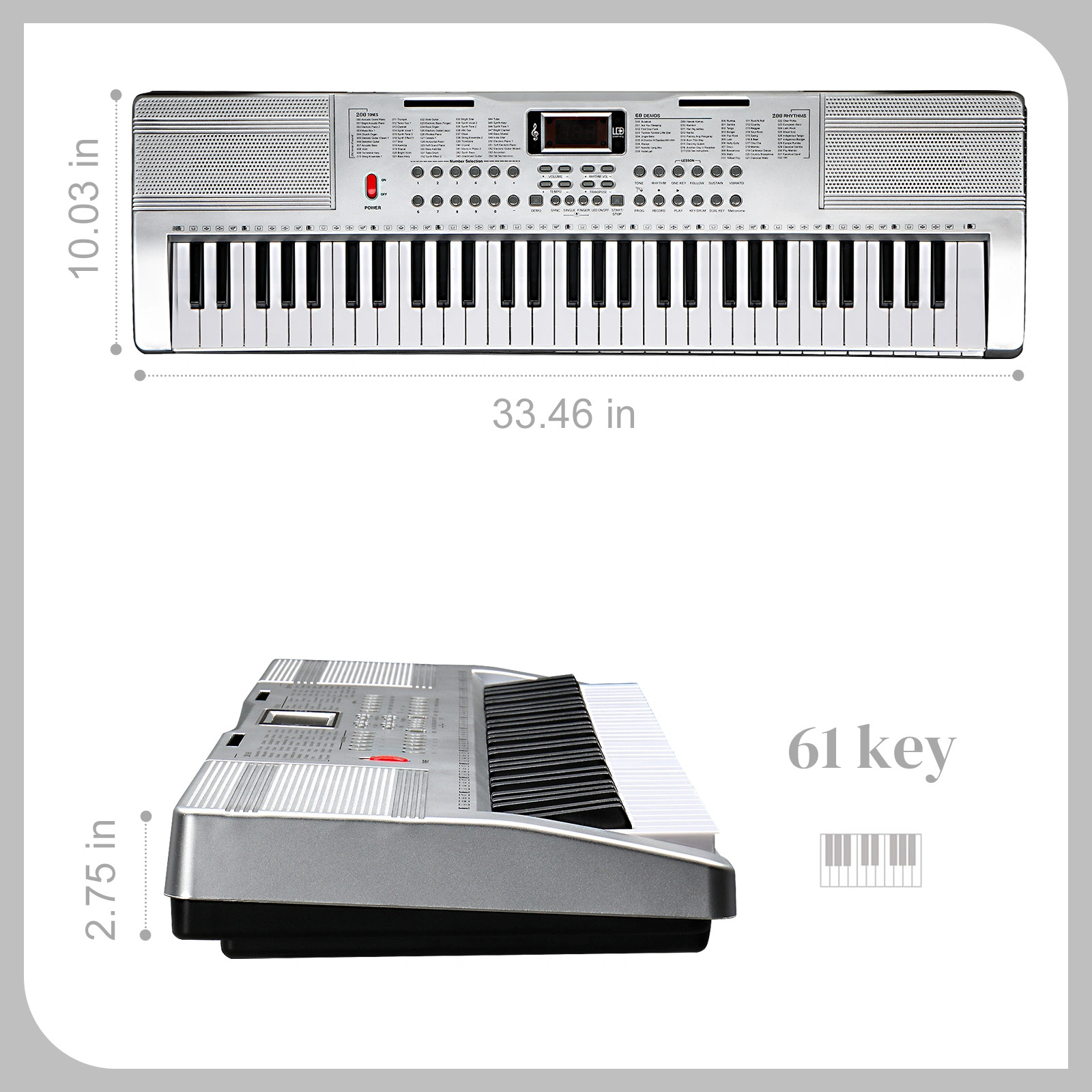 GEP-110 61 Key Lighting Keyboard with Piano Stand, Piano Bench, Built In Speakers, Headphone, Microphone, Music Rest, LED Screen, 3 Teaching Modes for Beginners view 2