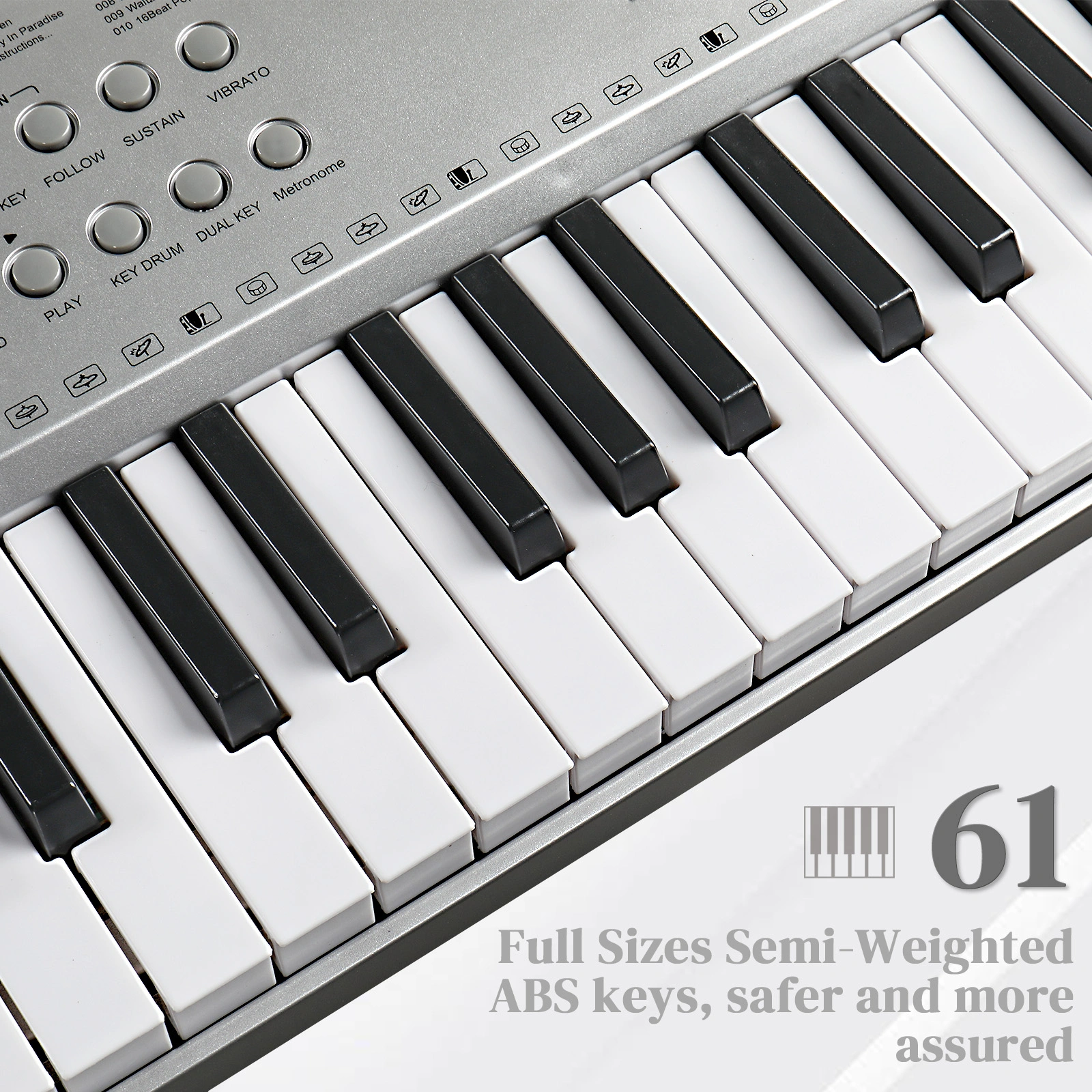 GEP-110 61 Key Lighting Keyboard with Piano Stand, Piano Bench, Built In Speakers, Headphone, Microphone, Music Rest, LED Screen, 3 Teaching Modes for Beginners view 4