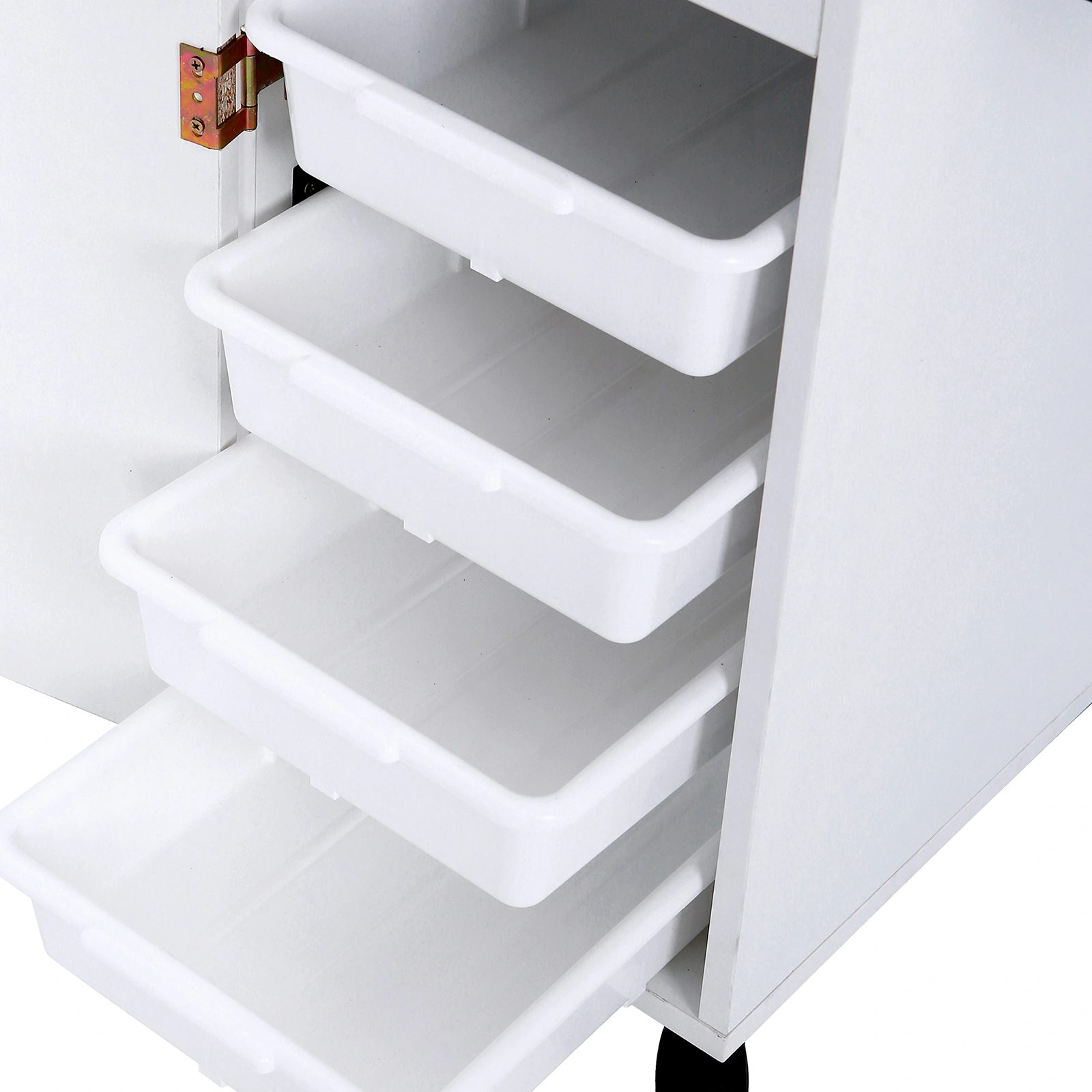 White Hair Salon Storage Cart with Wheels, 3 Hair Dryer Holders, 4 Drawers, Lock & 2 Keys, Mobile Hairdressing Tools Station view 7