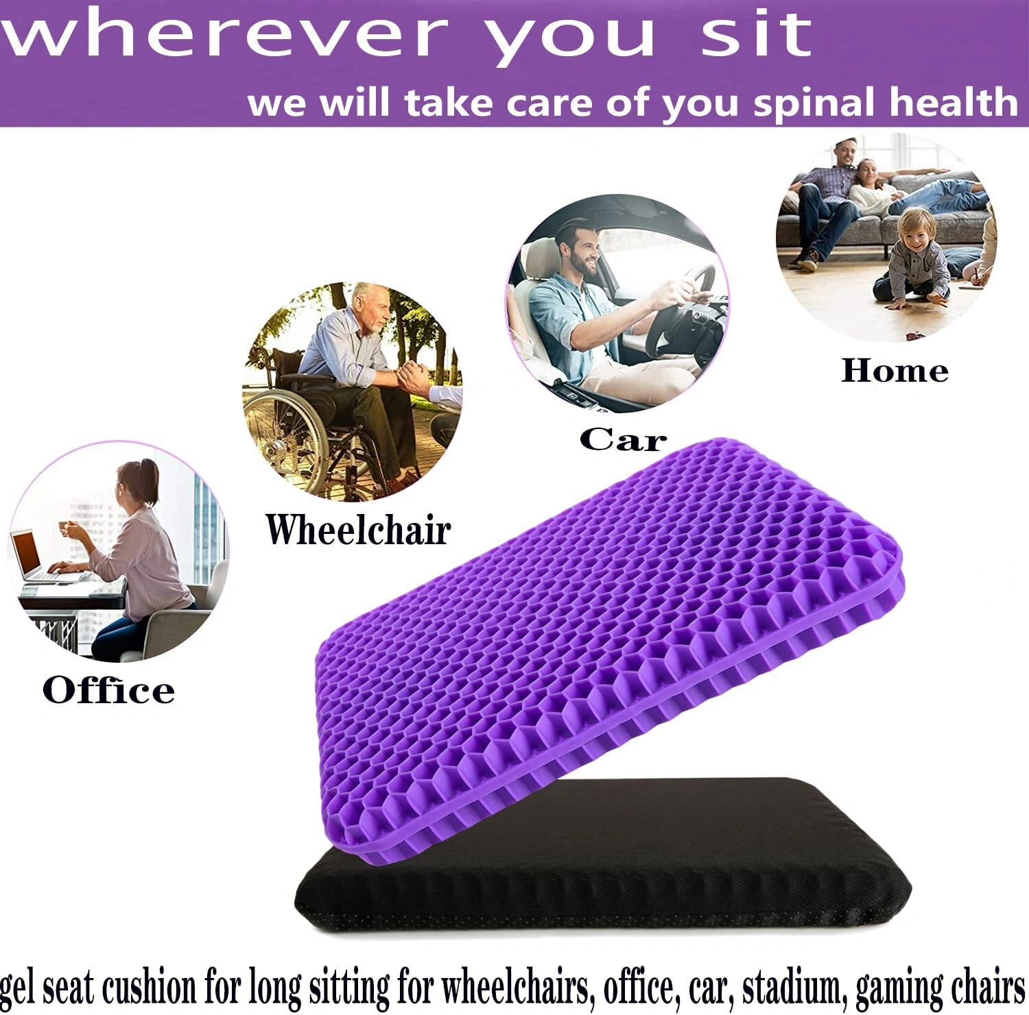 Honeycomb Breathable Gel Seat Cushion, Cooling Ergonomic Egg Sitting Pad Mat, Double Thick Memory Foam Office Chair Cushion view 3