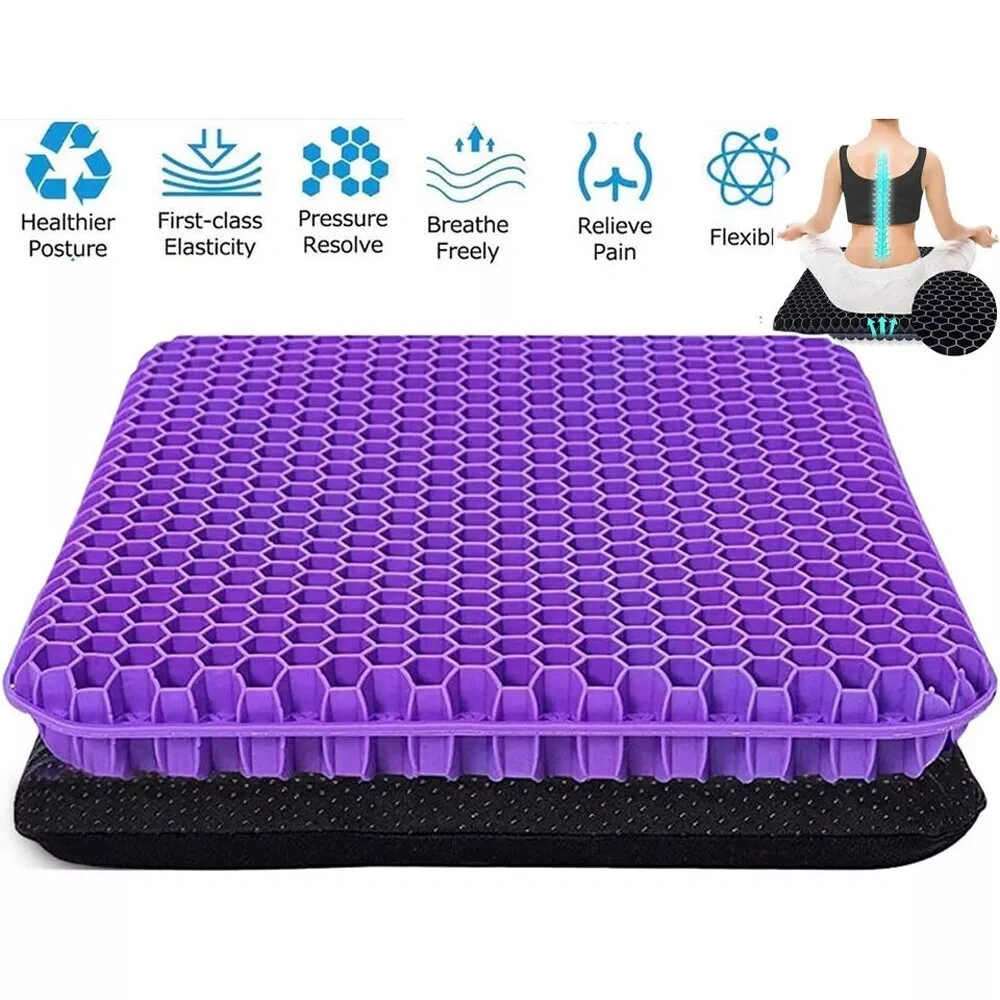 Honeycomb Breathable Gel Seat Cushion, Cooling Ergonomic Egg Sitting Pad Mat, Double Thick Memory Foam Office Chair Cushion view 4