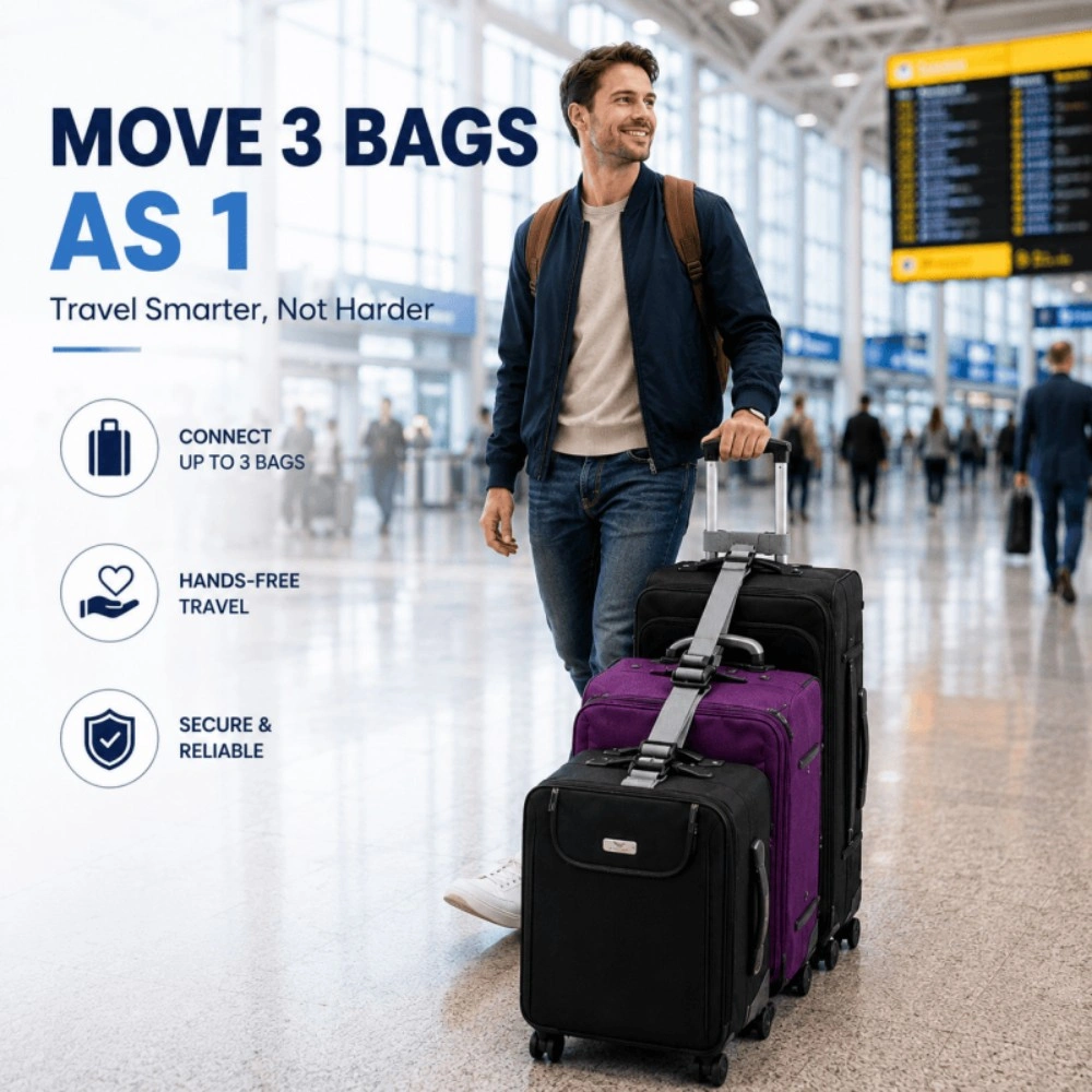 Adjustable Luggage Connector Straps - Attach 2 or 3 Suitcases Together, Secure Travel Bag Straps view 2