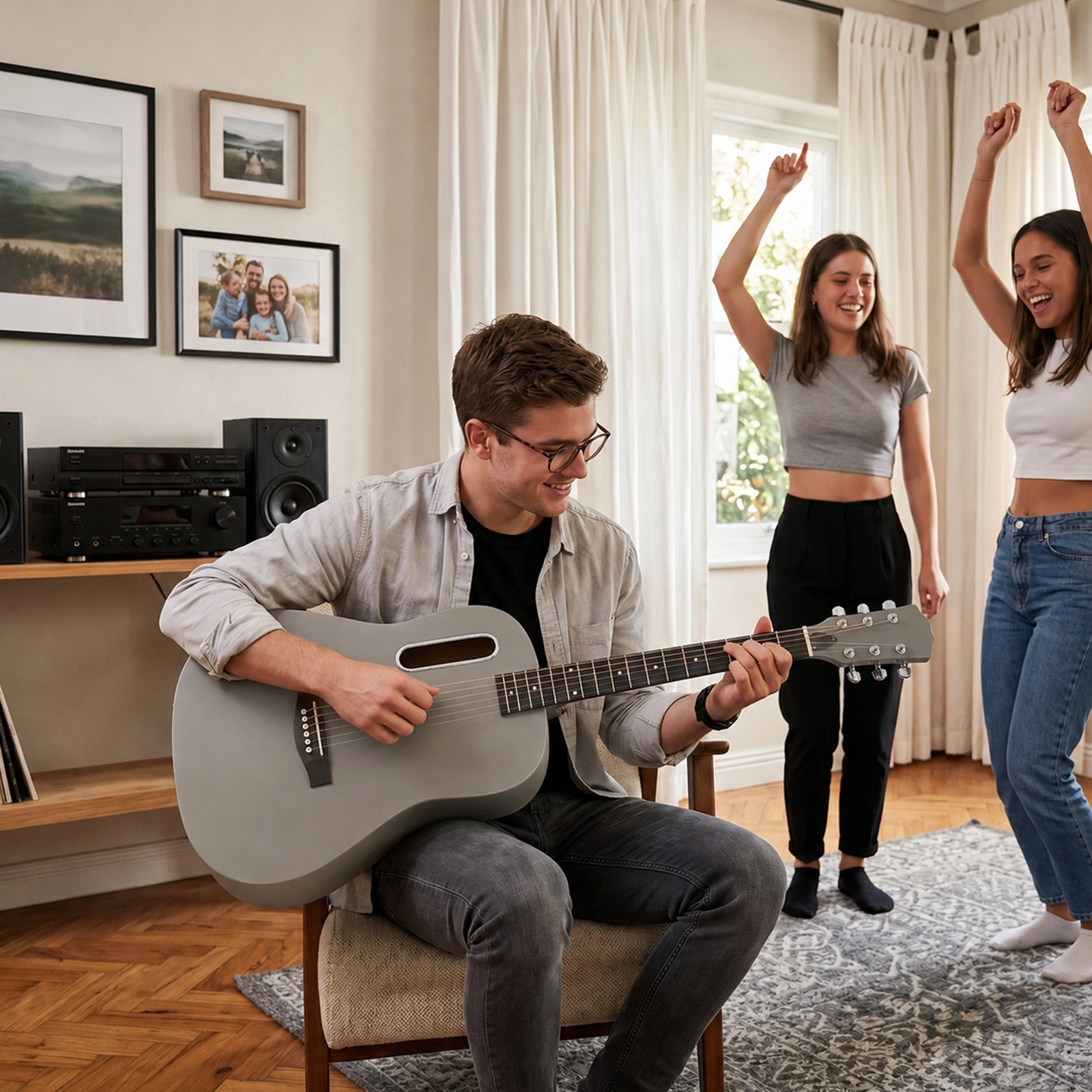 38 Inch Acoustic Guitar for Beginners, H Body Basswood Folk Guitar, 6-String Student Guitar with Case, Picks & Strap, Matte Gray view 10