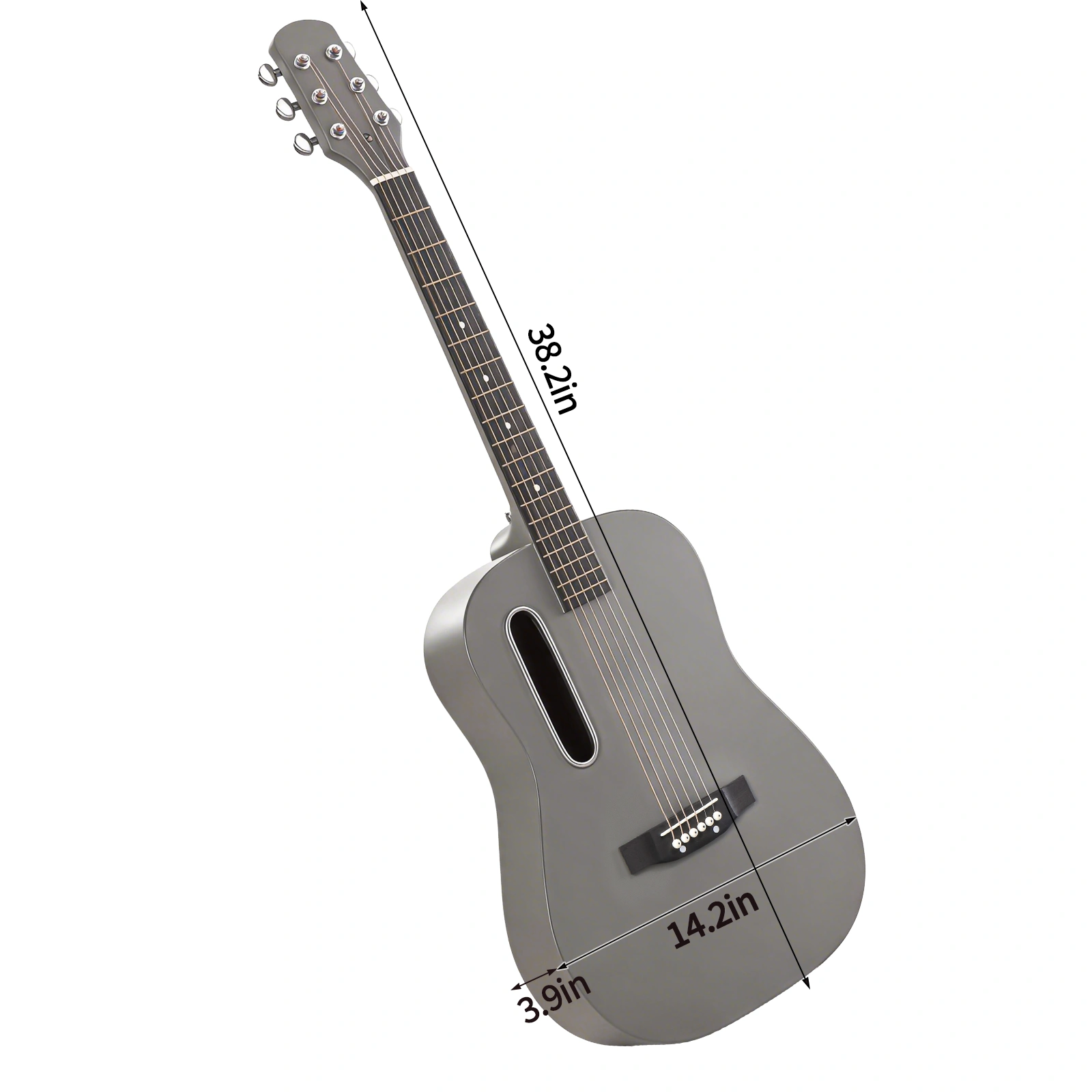 38 Inch Acoustic Guitar for Beginners, H Body Basswood Folk Guitar, 6-String Student Guitar with Case, Picks & Strap, Matte Gray view 2