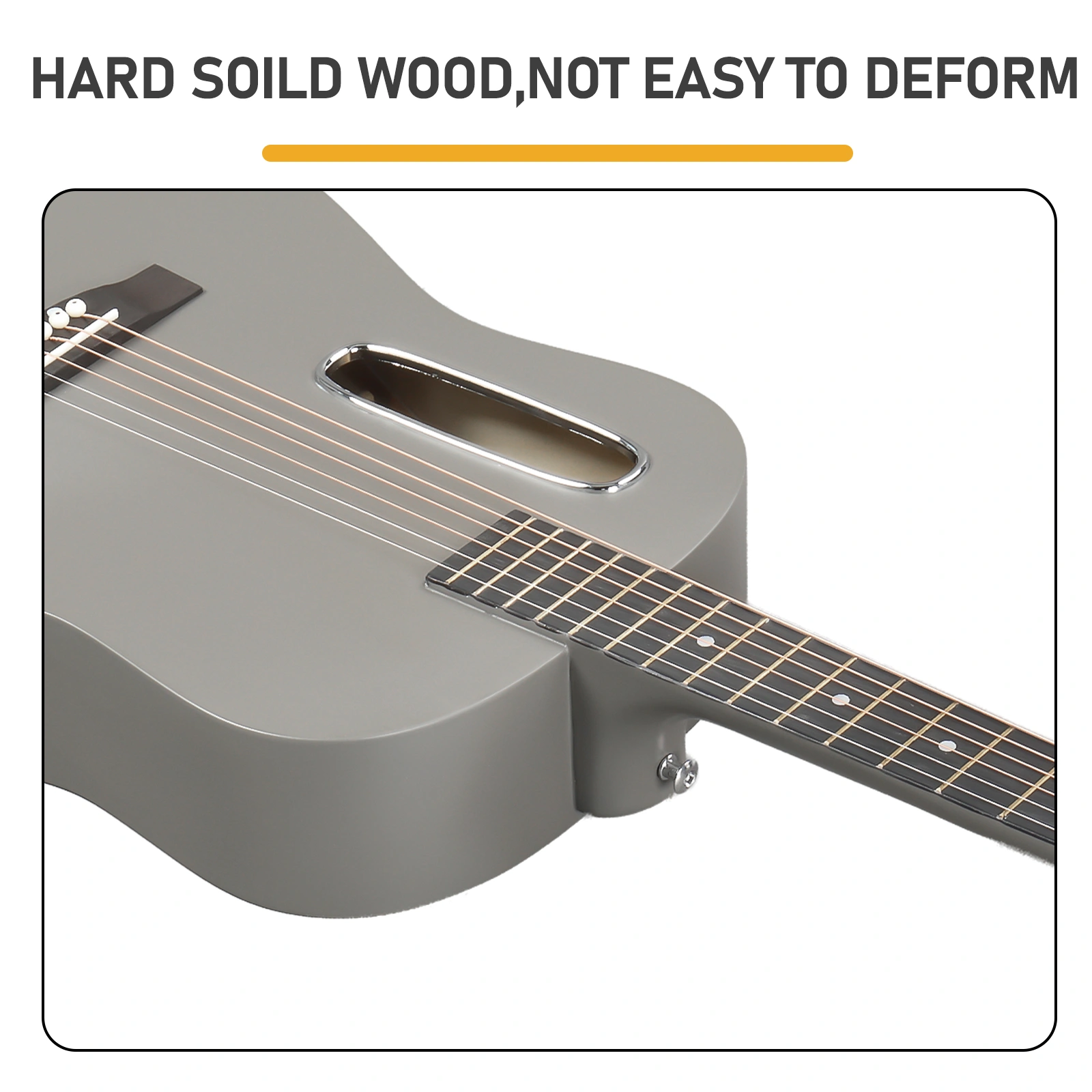 38 Inch Acoustic Guitar for Beginners, H Body Basswood Folk Guitar, 6-String Student Guitar with Case, Picks & Strap, Matte Gray view 8