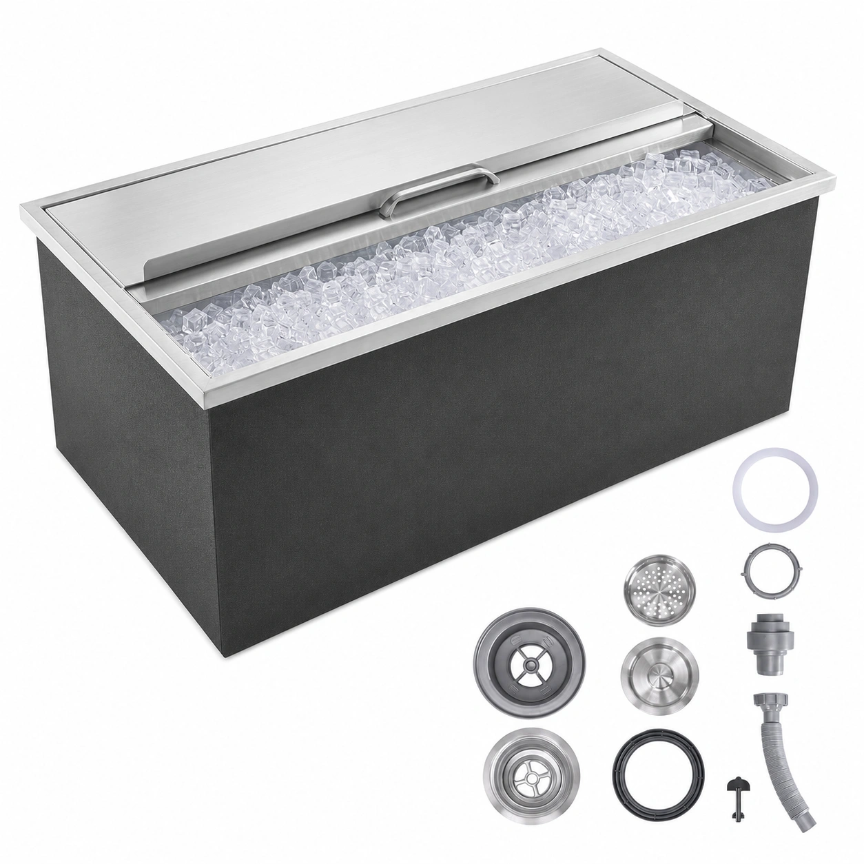 Drop-In Ice Chest, Stainless Steel Ice Storage Box with Sliding Lid and Drain Hose, Ice Bin for Chilled Wine, Beer, Beverage (36 x 18 x 14 Inches) view 6