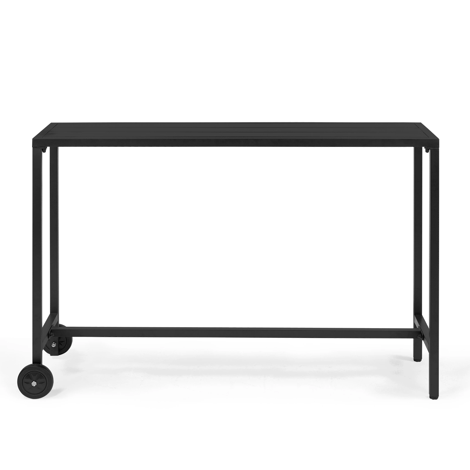 55" Outdoor Bar Table with Wheels, Rectangle Counter Height Table for Patio Balcony Poolside Garden, Black
