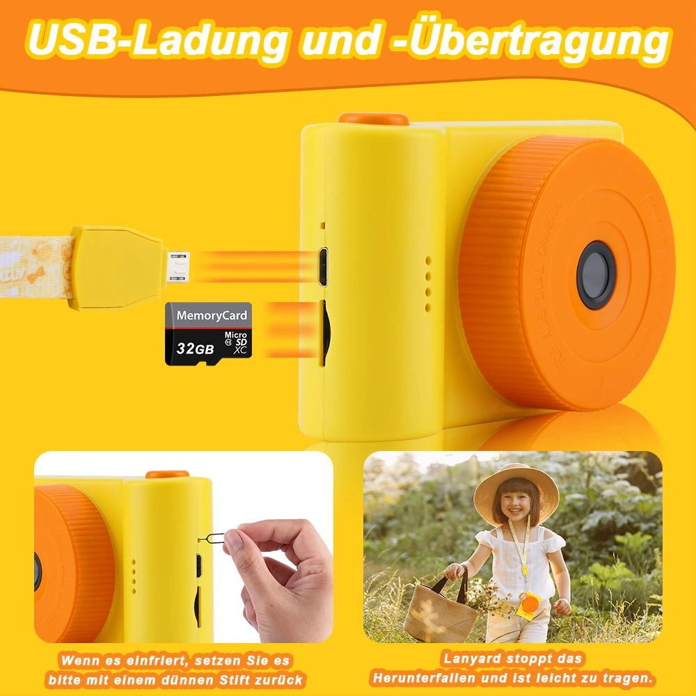 48MP Kids Camera WiFi 1080P 3 Inch Touchscreen Digital Camera 32GB TF Card Dual Camera Orange Lion view 3
