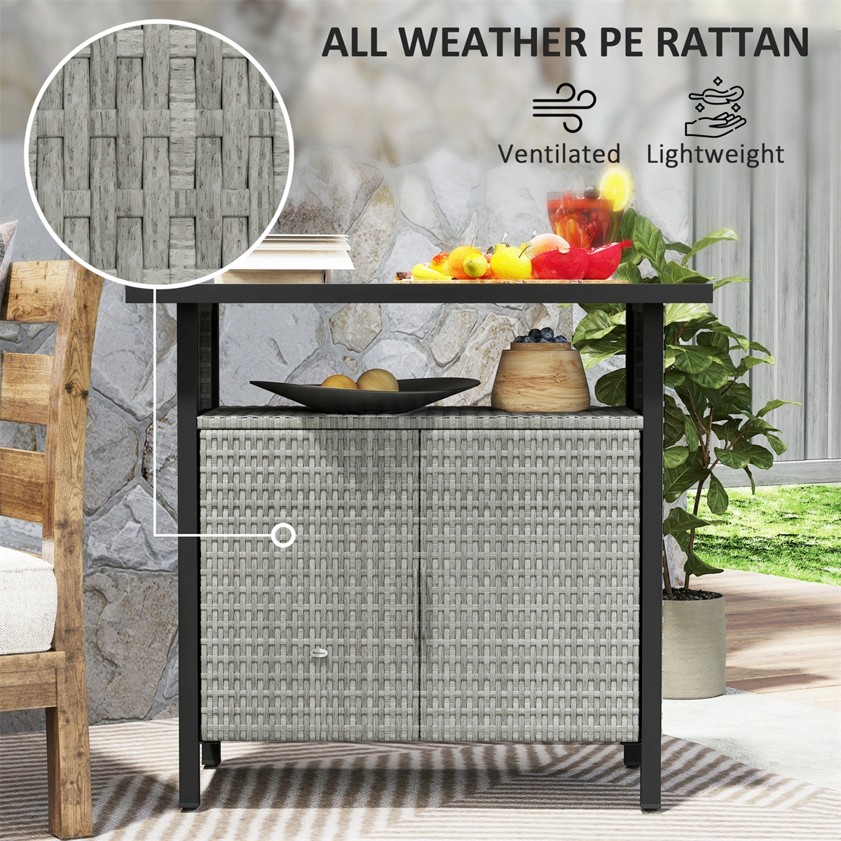 Rattan Storage Cabinet with Doors - Decorative Wood Lockers for Home Organization