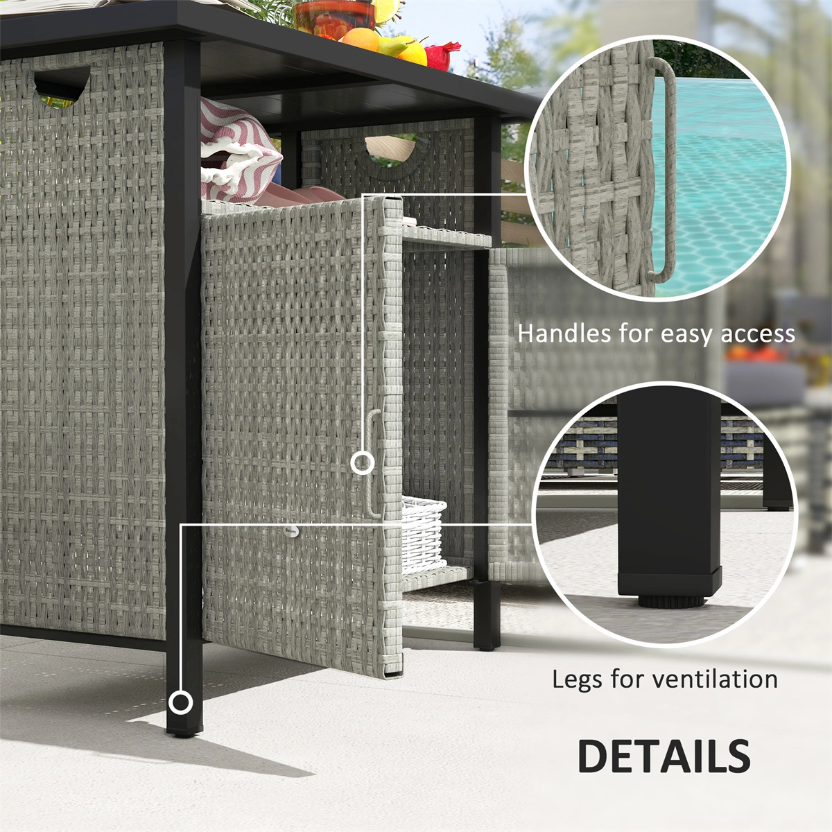 Rattan Storage Cabinet with Doors - Decorative Wood Lockers for Home Organization view 2
