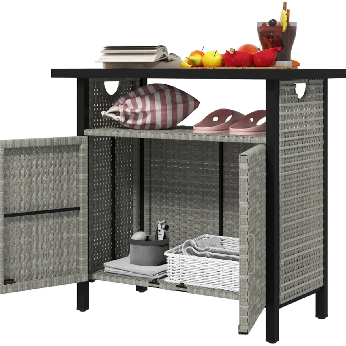 Rattan Storage Cabinet with Doors - Decorative Wood Lockers for Home Organization view 5