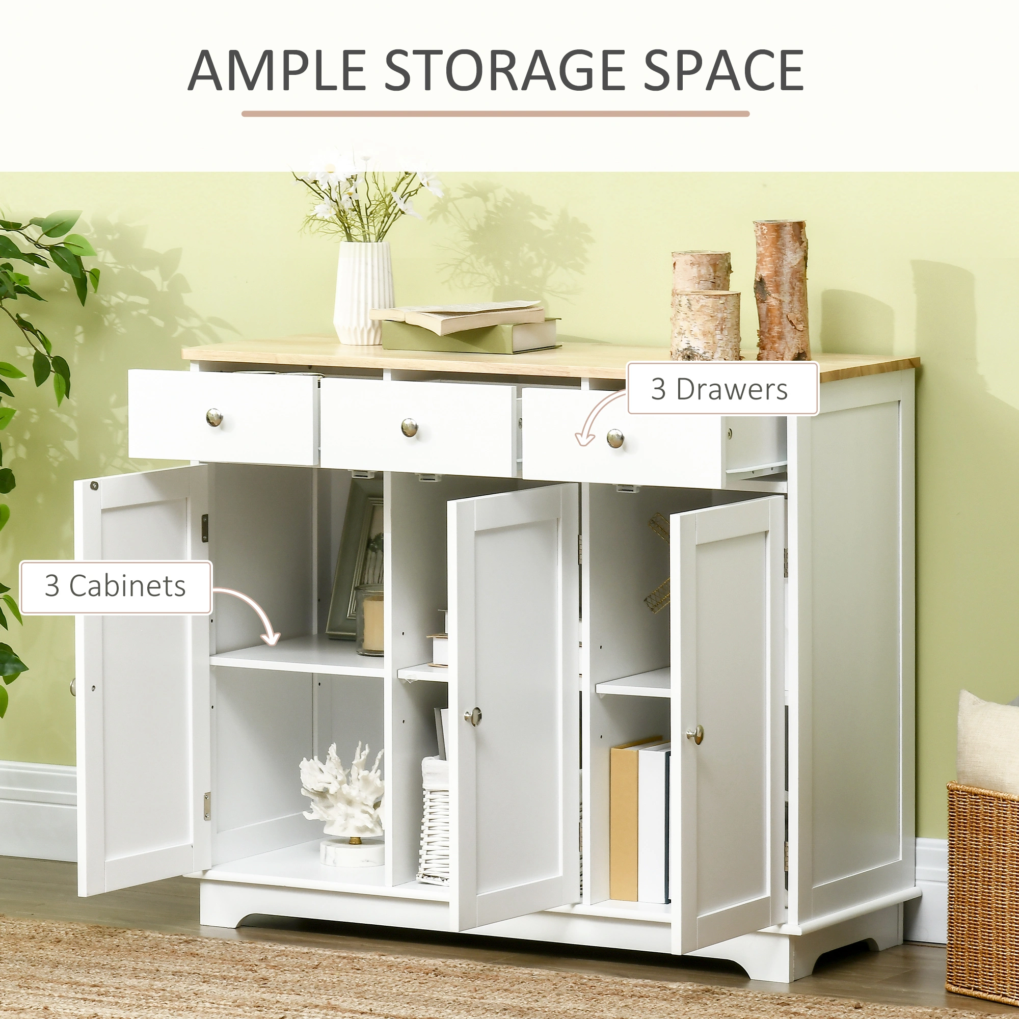 Modern Kitchen Storage Cabinet with Doors, Freestanding Pantry Cupboard, Countertop Organizer Cabinet view 3