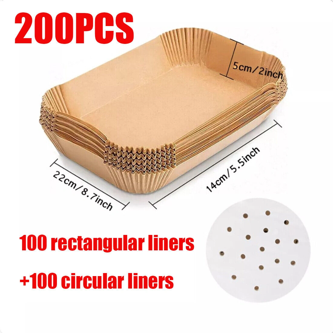 100pcs Air Fryer Paper Liners + 100pcs Round Pad Papers, Disposable Non-Stick Parchment, UK view 5