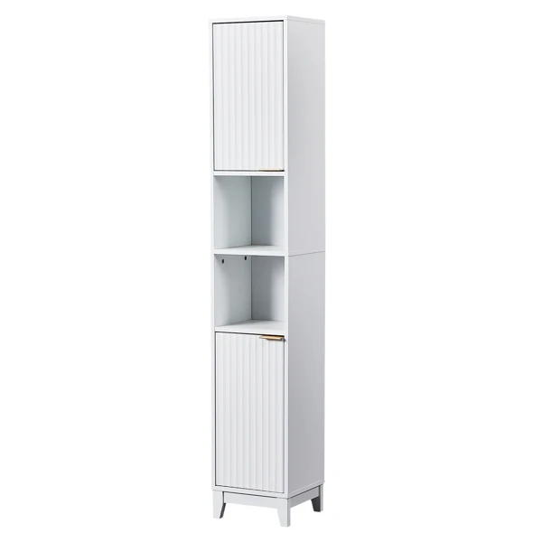 White particleboard with melamine veneer and MDF grid vacuum forming, 30*28*170cm, two doors and two shelves, bathroom vanity