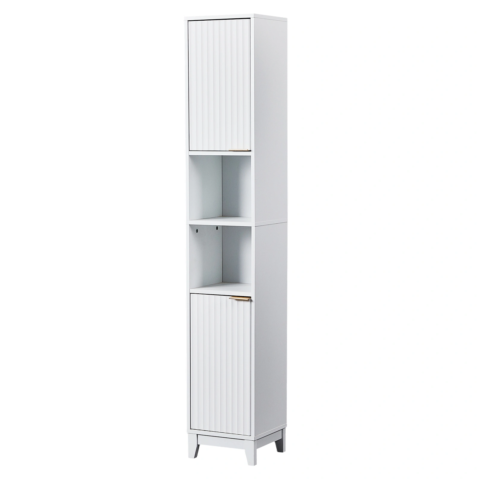 White particleboard with melamine veneer and MDF grid vacuum forming, 30*28*170cm, two doors and two shelves, bathroom vanity