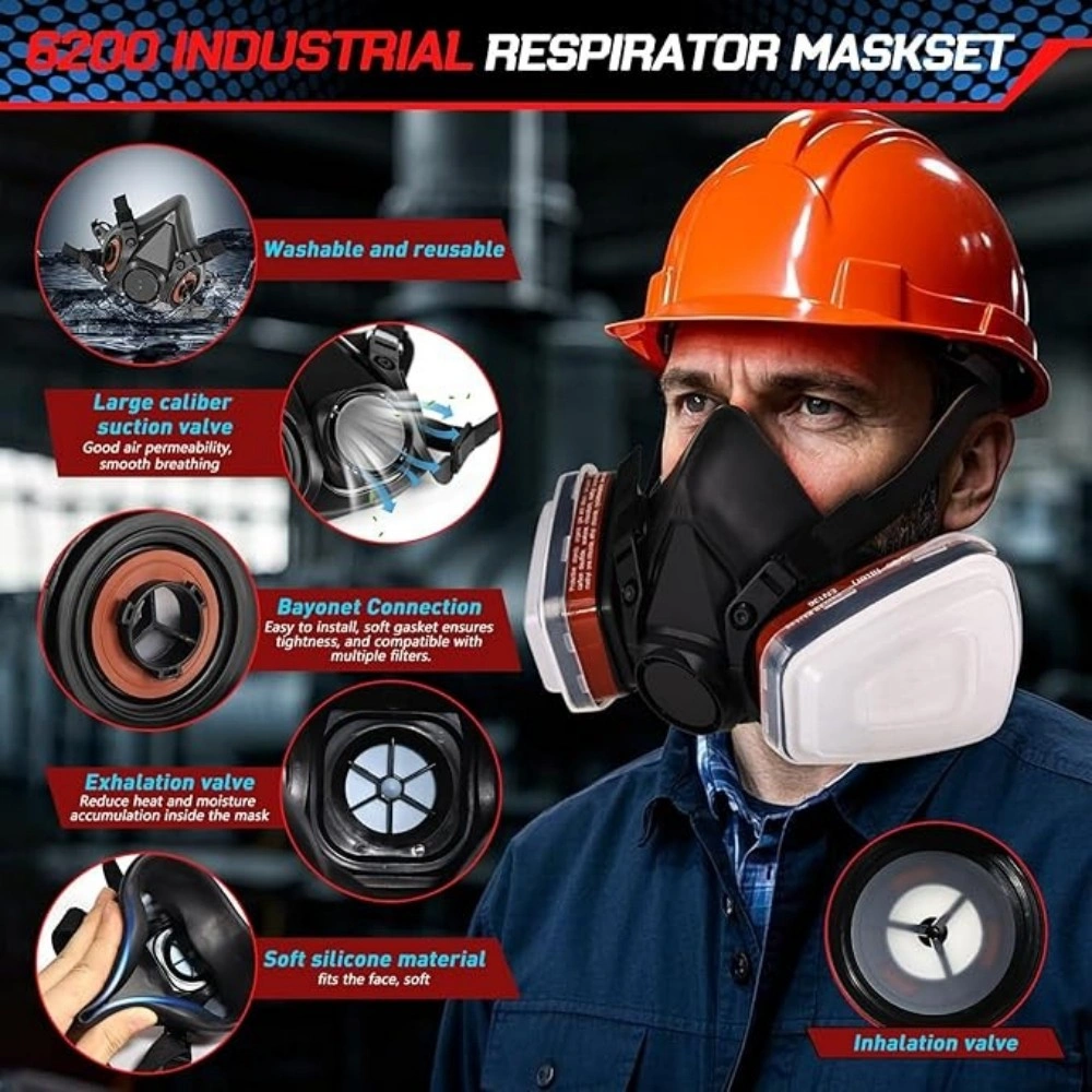 Half Face Respirator Mask Reusable with Replaceable Filter - Dust Gas Paint Protection
