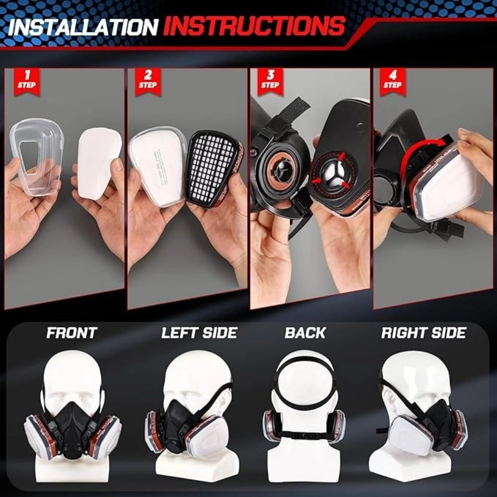 Half Face Respirator Mask Reusable with Replaceable Filter - Dust Gas Paint Protection view 5
