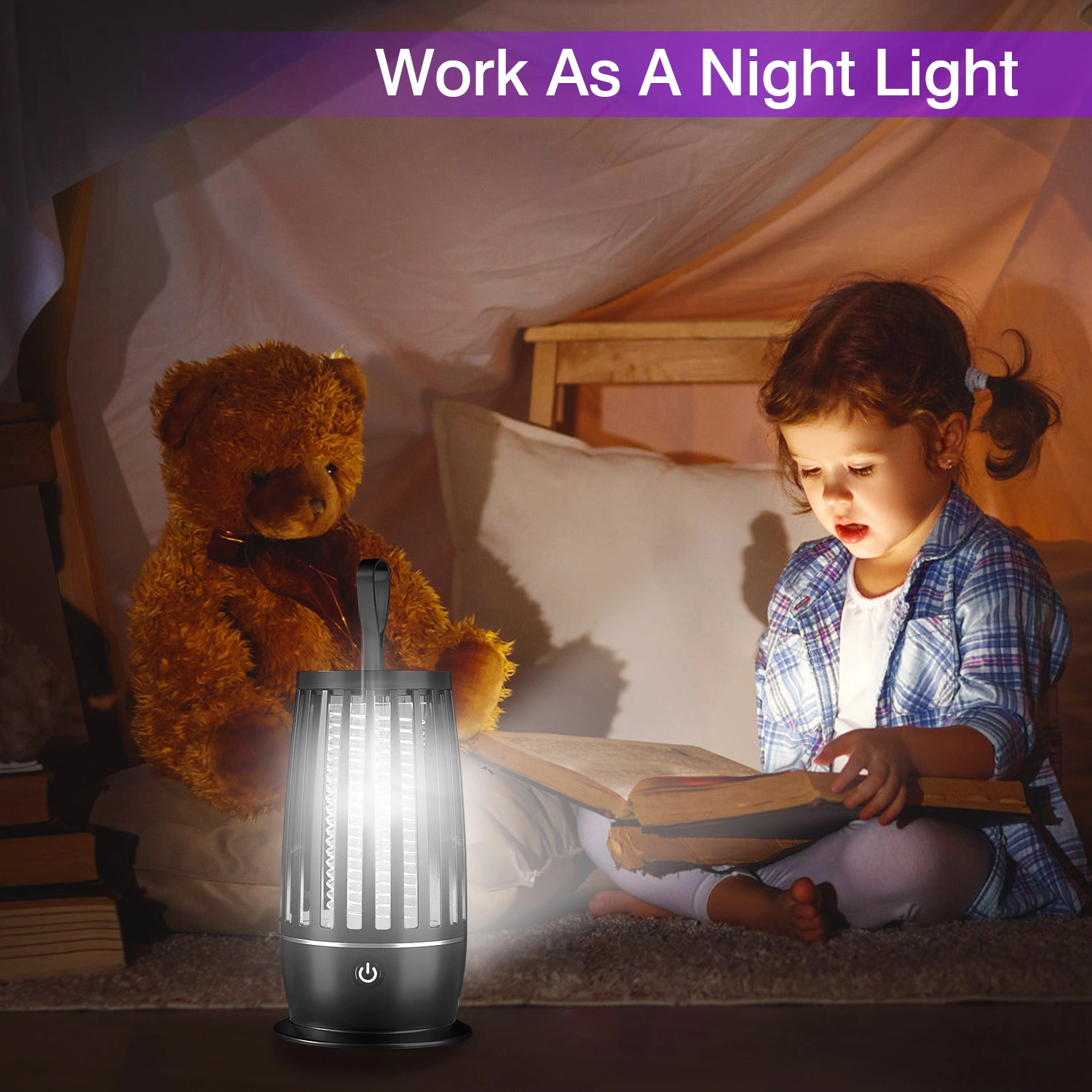 Rechargeable Mosquito Killer Lamp with Night Light, UV Bug Zapper & Strap, 1615 sq ft Range for Indoor Outdoor Use view 8