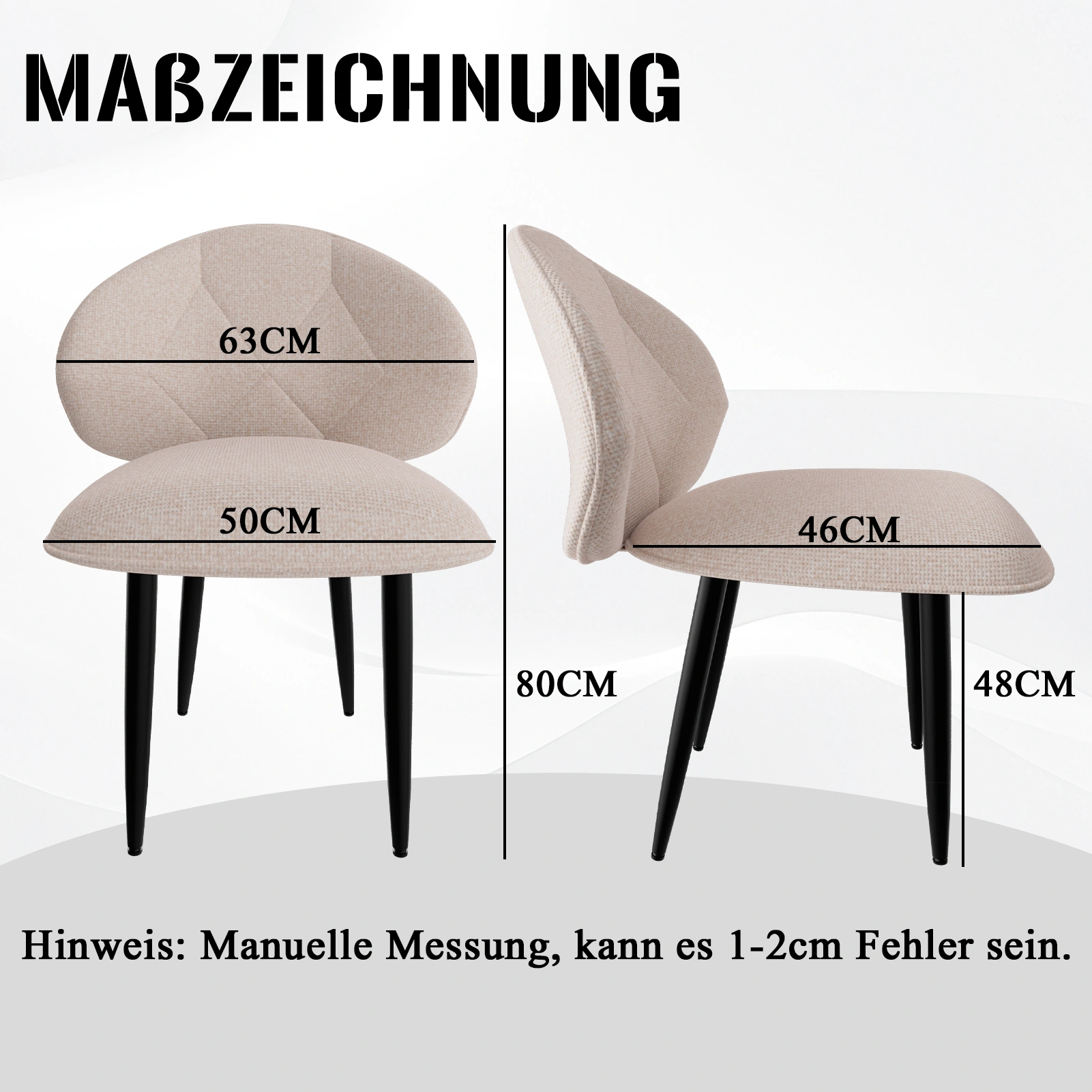 2 Pack Upholstered Dining Chairs Set, Modern Padded Dining Room Chairs with Wide Backrest, Comfortable Kitchen Chairs with Metal Legs, Gray view 2