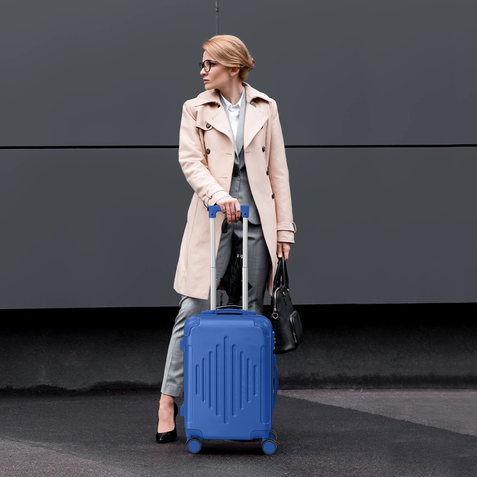 4-Piece Premium ABS Luggage Set, Diamond Pattern, Non-TSA Locks, Navy Blue view 4