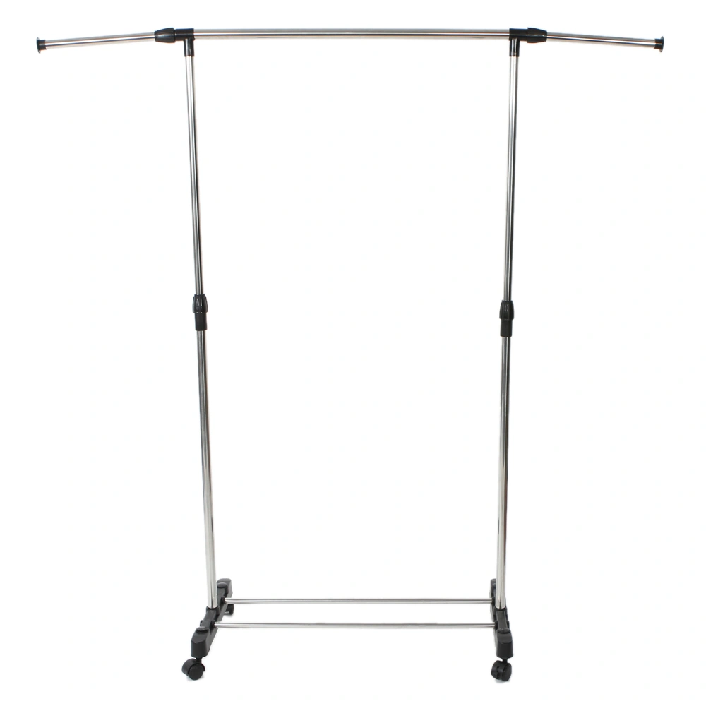 Single Bar Vertical Expandable Clothes Rack with Shoe Shelf, Freestanding Clothing Valet Stand, Silver