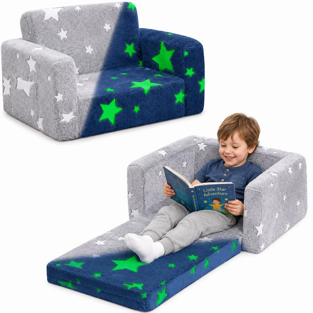 2-in-1 Convertible Toddler Sofa Bed, Fold-Out with Washable Cover & Glowing Star view 3