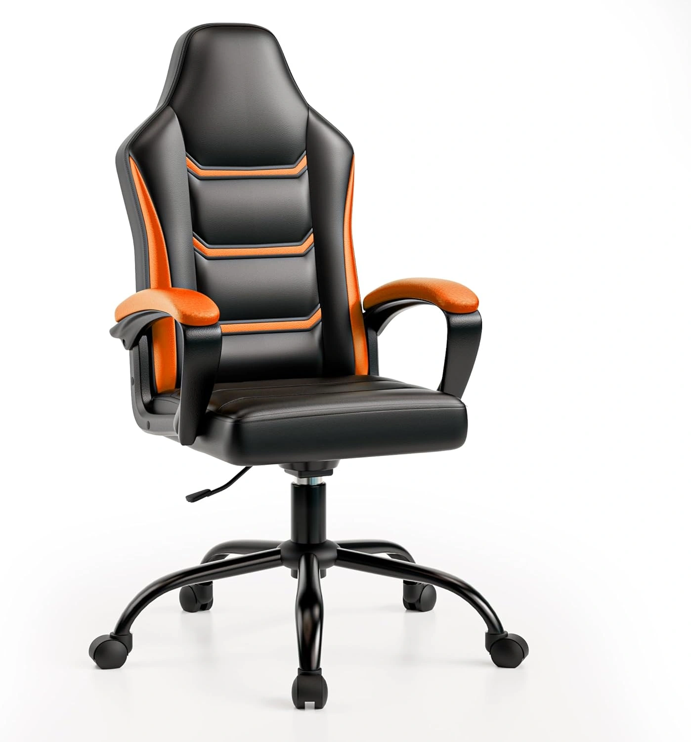 PU Leather Gaming Chair with Wheels, Height Adjustable Ergonomic Recliner Computer Chair, High Back Swivel Office Chair for Adults & Teens