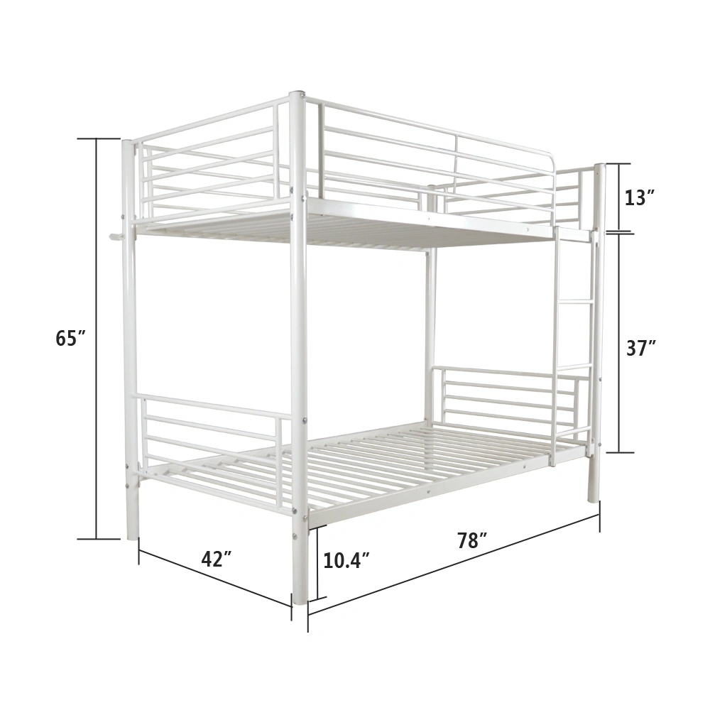 Iron Bed Bunk Bed with Ladder for Kids Twin Size White view 6