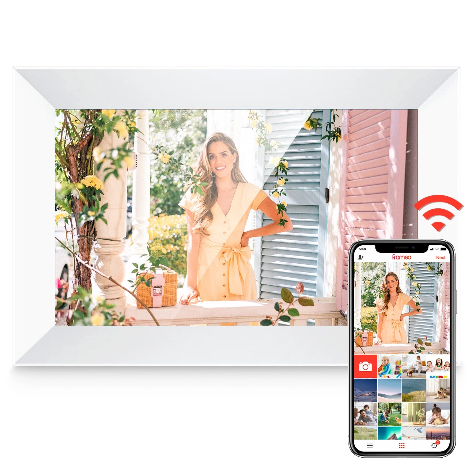 1" Digital Photo Frame + 6" Wooden Frame, 32GB Body Sensor Picture Frame, Wi-Fi Electronic Frame with Photo & Video Sharing