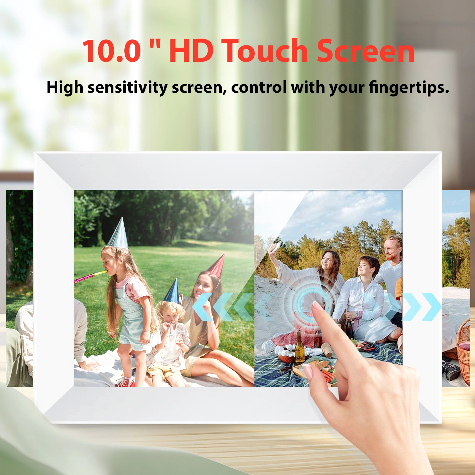 1" Digital Photo Frame + 6" Wooden Frame, 32GB Body Sensor Picture Frame, Wi-Fi Electronic Frame with Photo & Video Sharing view 4