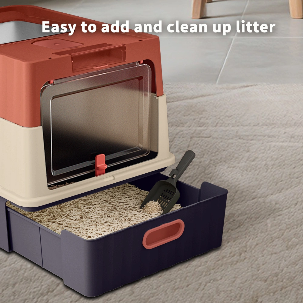 Simple drawer style red cat litter box, humanized design, does not occupy household storage space view 3