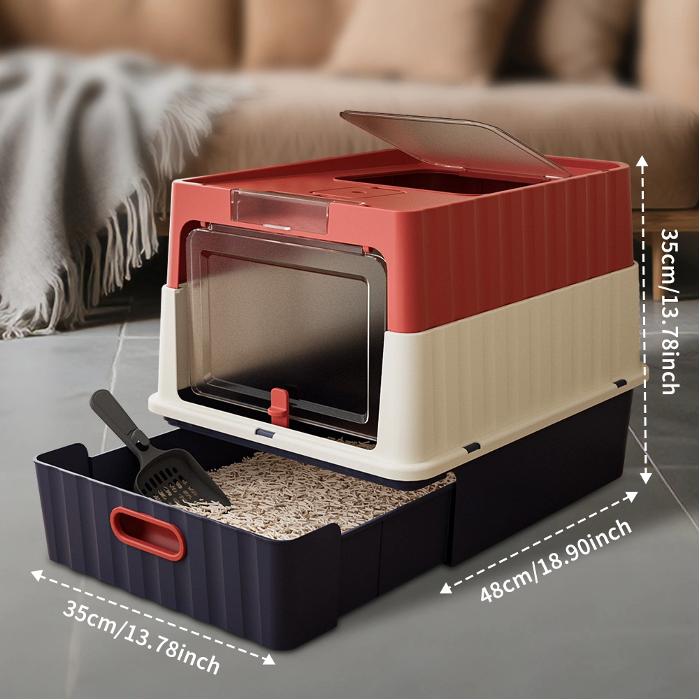 Simple drawer style red cat litter box, humanized design, does not occupy household storage space view 4