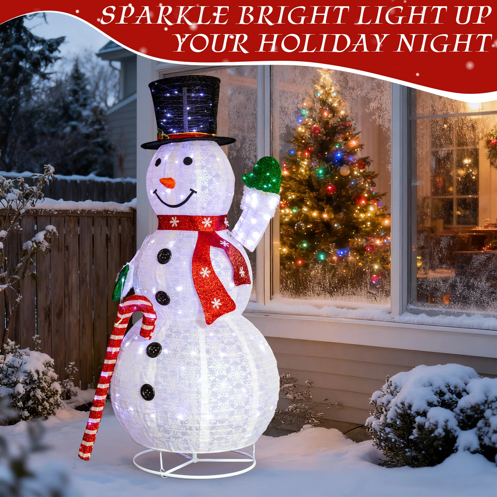 5.7FT Pre-Lit Snowman Yard Decoration with 210 White LEDs, Holding Candy view 10