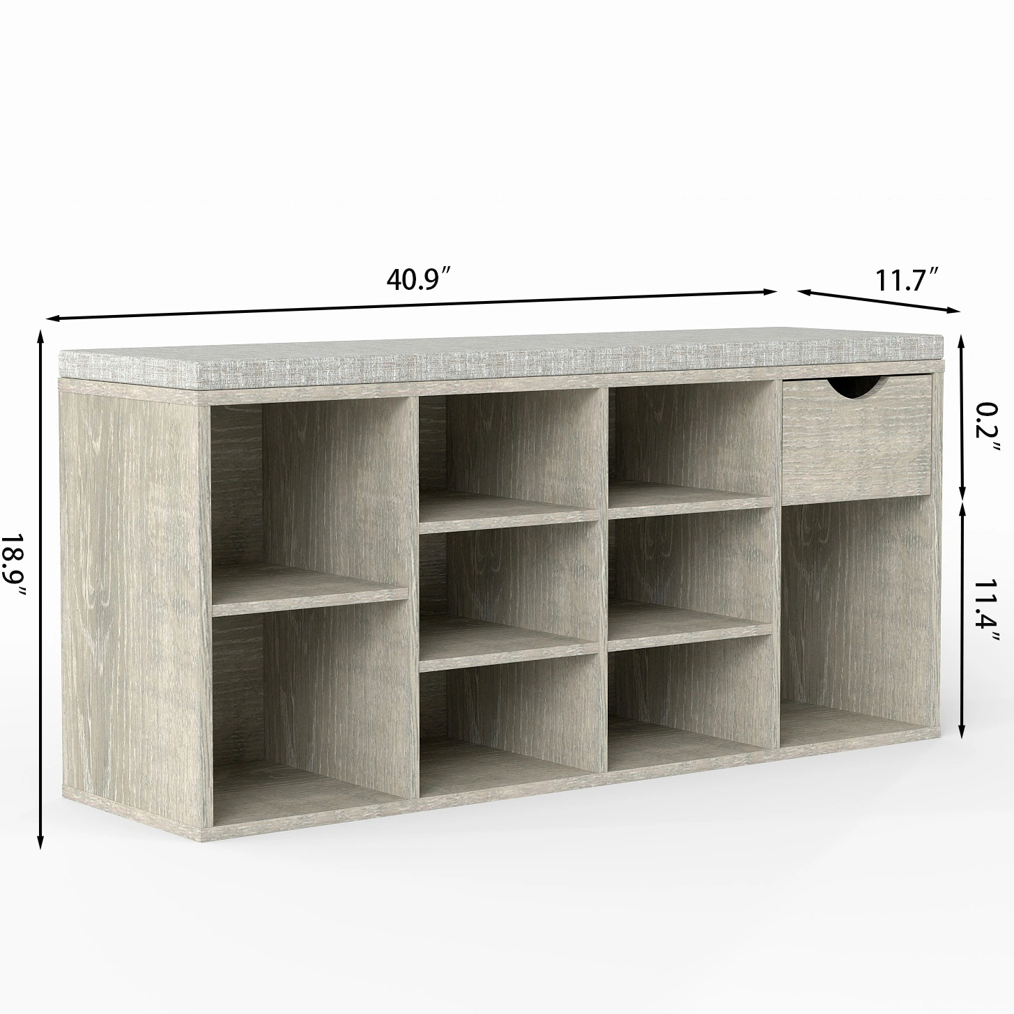 Entryway Storage Bench with Padded Cushion, Shoe Bench with Drawer & 3 Tier Open Compartments, Hallway Shoe Storage Organizer view 10