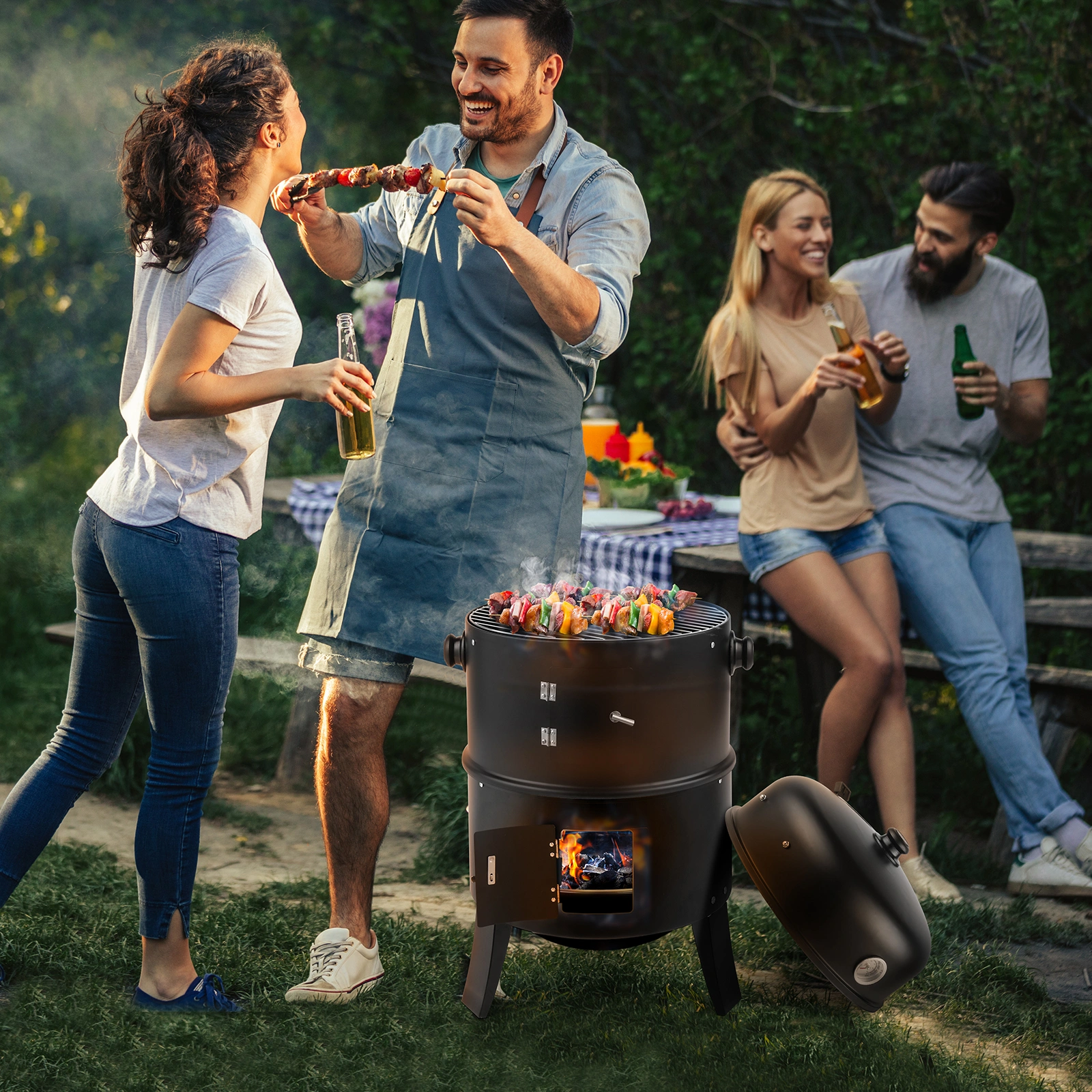 80x41x48cm Iron Spray Smoker Carbon Grill Black Outdoor Barbecue Smoker with Adjustable Vent view 26