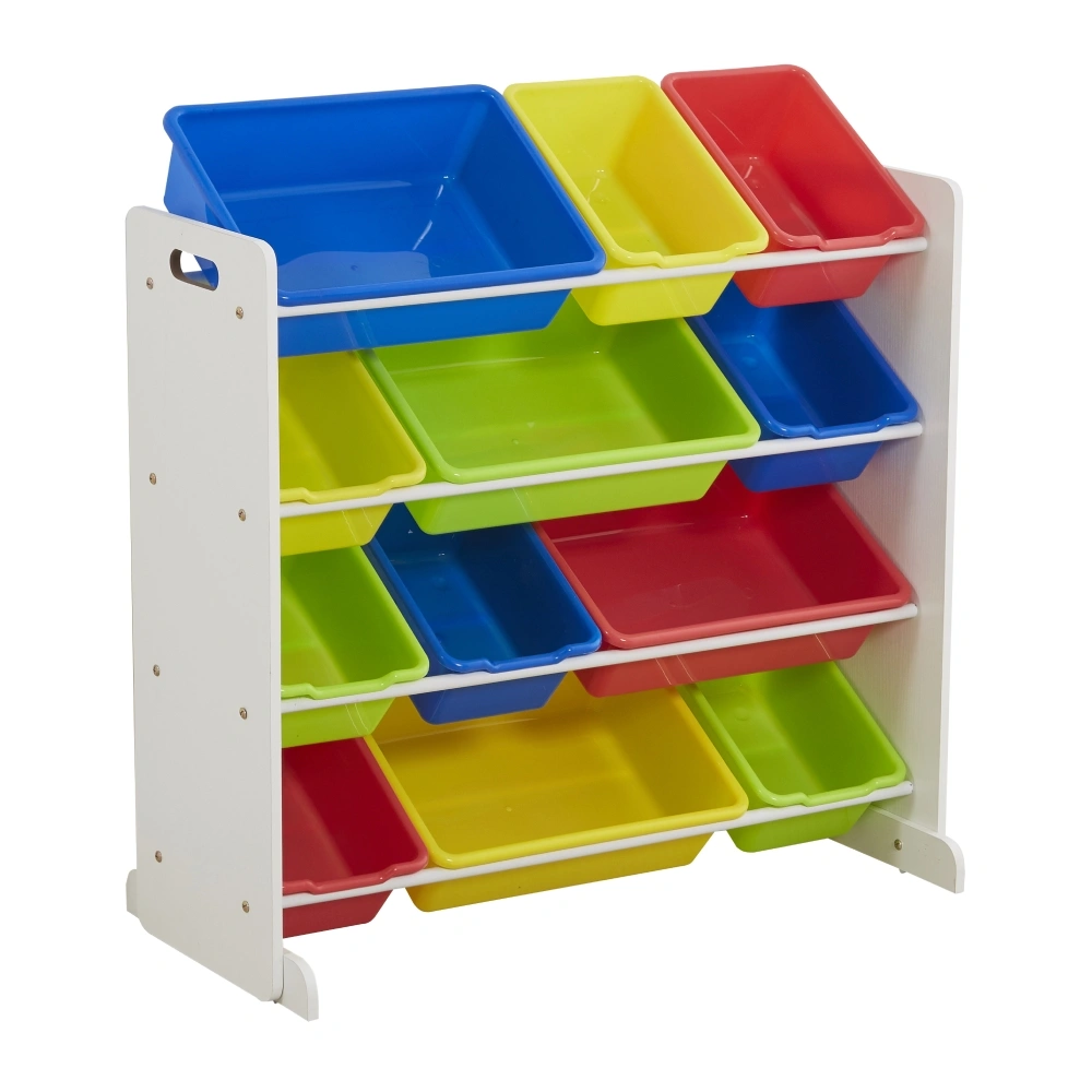 Kids' Toy Storage Organizer with 12 Plastic Bins, White & Primary - Children's Room Solution