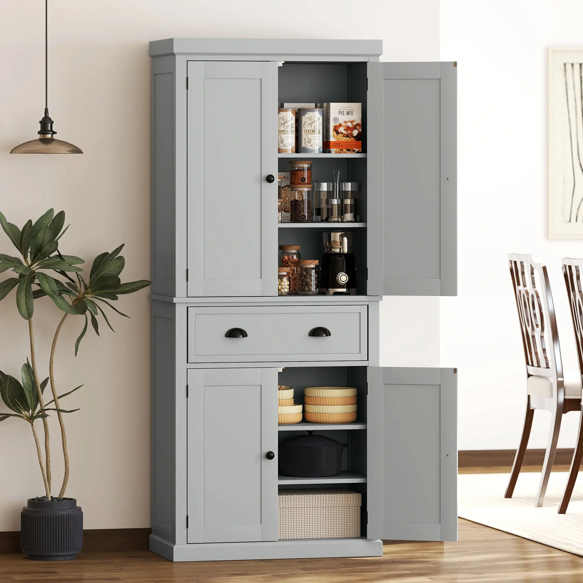 Kitchen Cabinet & Bathroom Vanity Storage Organizer with Doors - Freestanding Floor Model for Home Organization