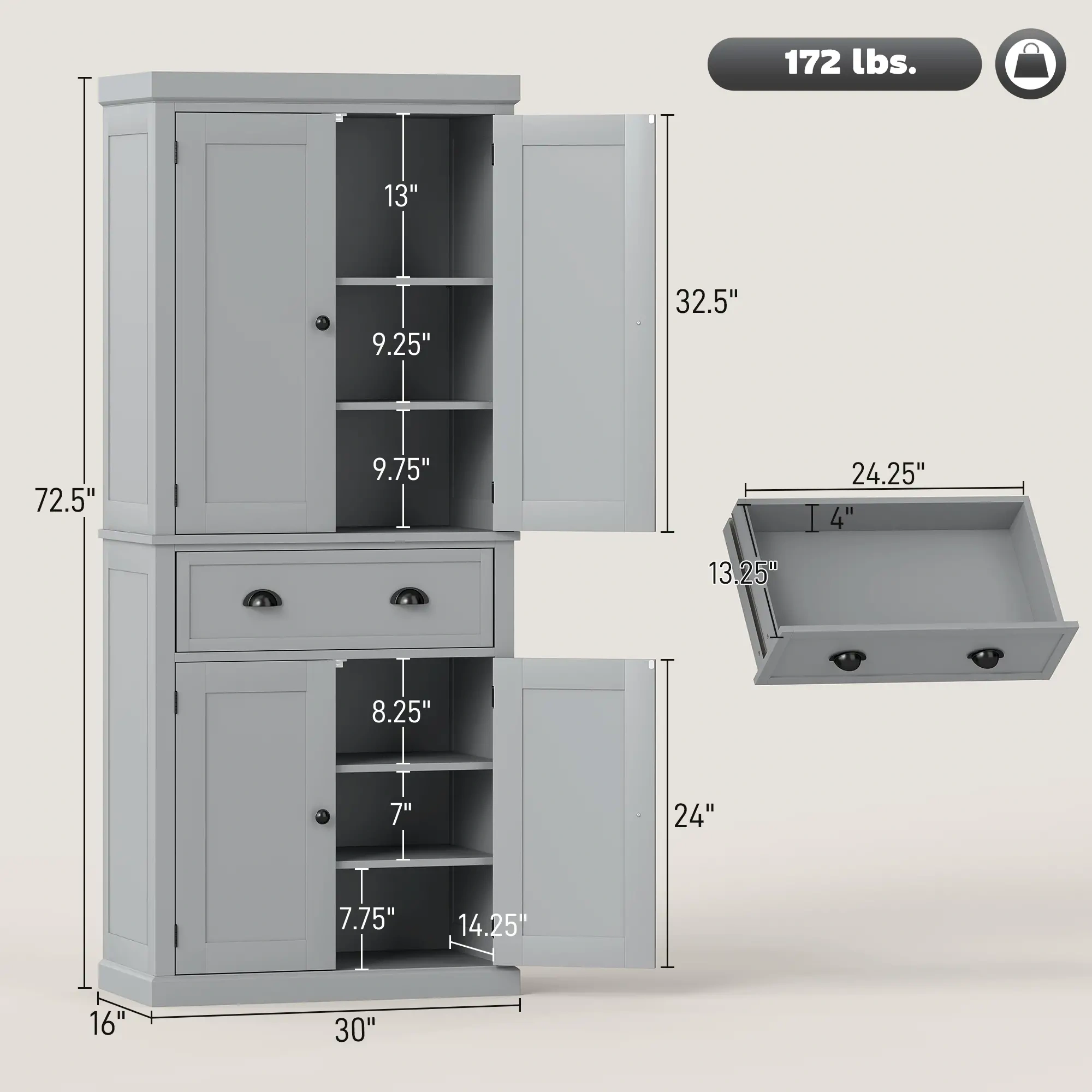 Kitchen Cabinet & Bathroom Vanity Storage Organizer with Doors - Freestanding Floor Model for Home Organization view 3