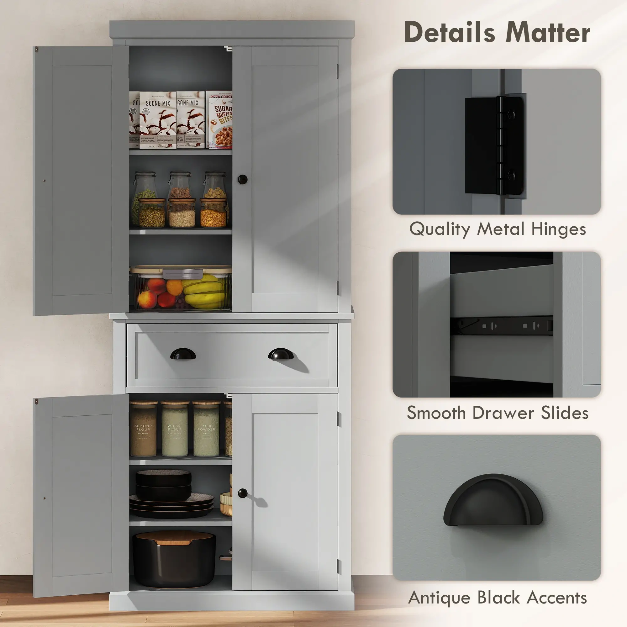 Kitchen Cabinet & Bathroom Vanity Storage Organizer with Doors - Freestanding Floor Model for Home Organization view 6