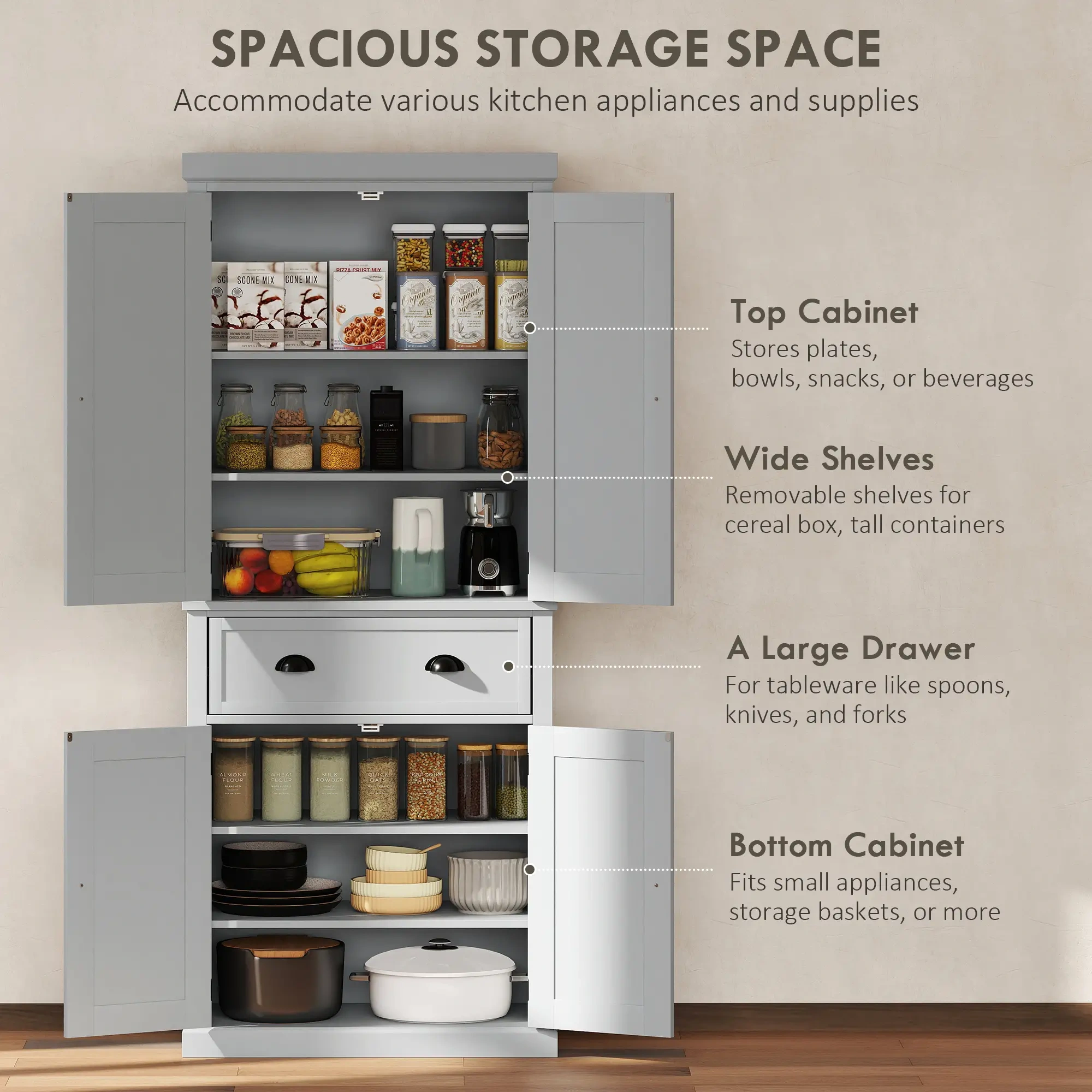 Kitchen Cabinet & Bathroom Vanity Storage Organizer with Doors - Freestanding Floor Model for Home Organization view 7