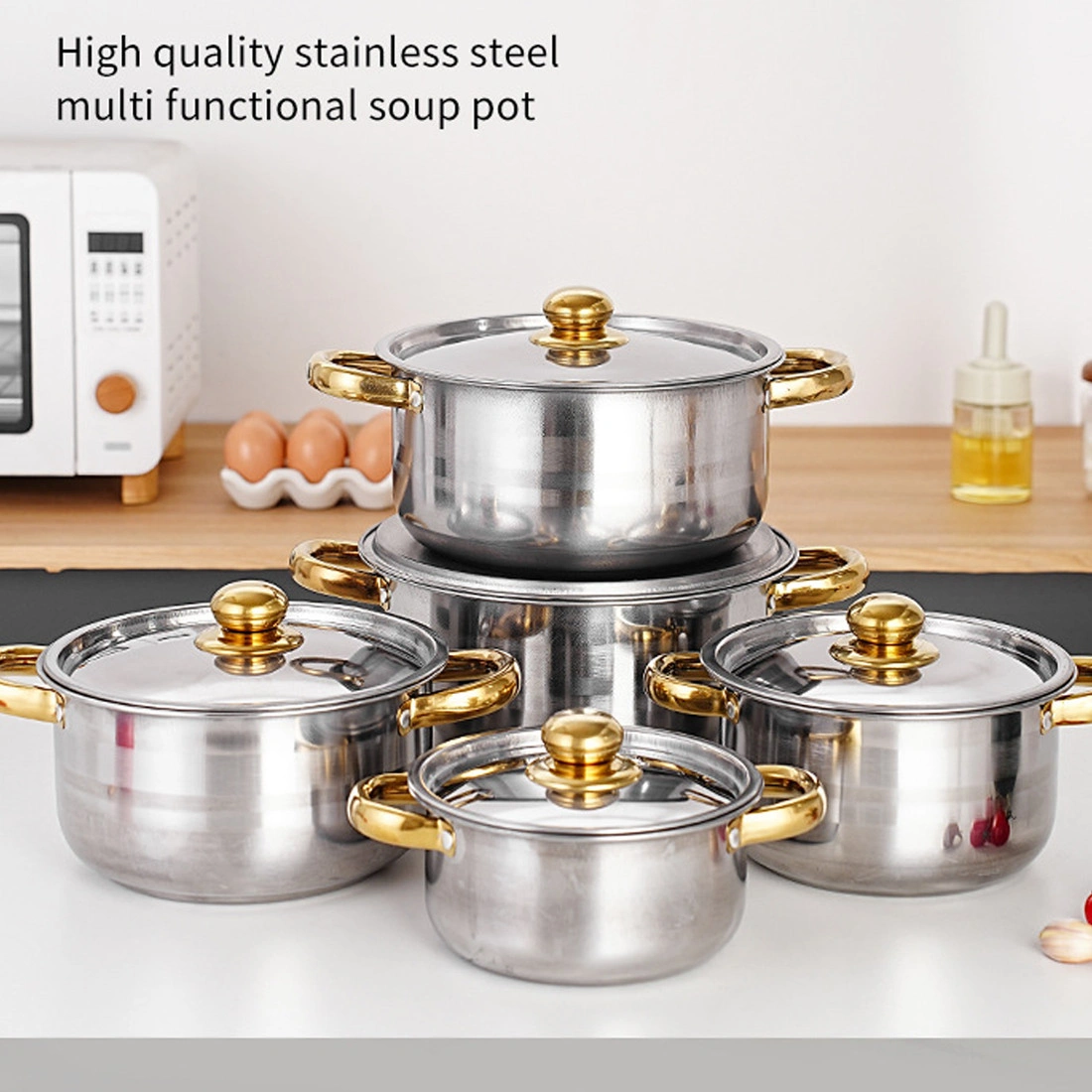 12-Piece Stainless Steel Saucepan Cookware Set with Lids & Spatula - Non-Stick Cooking Pots Kit view 2