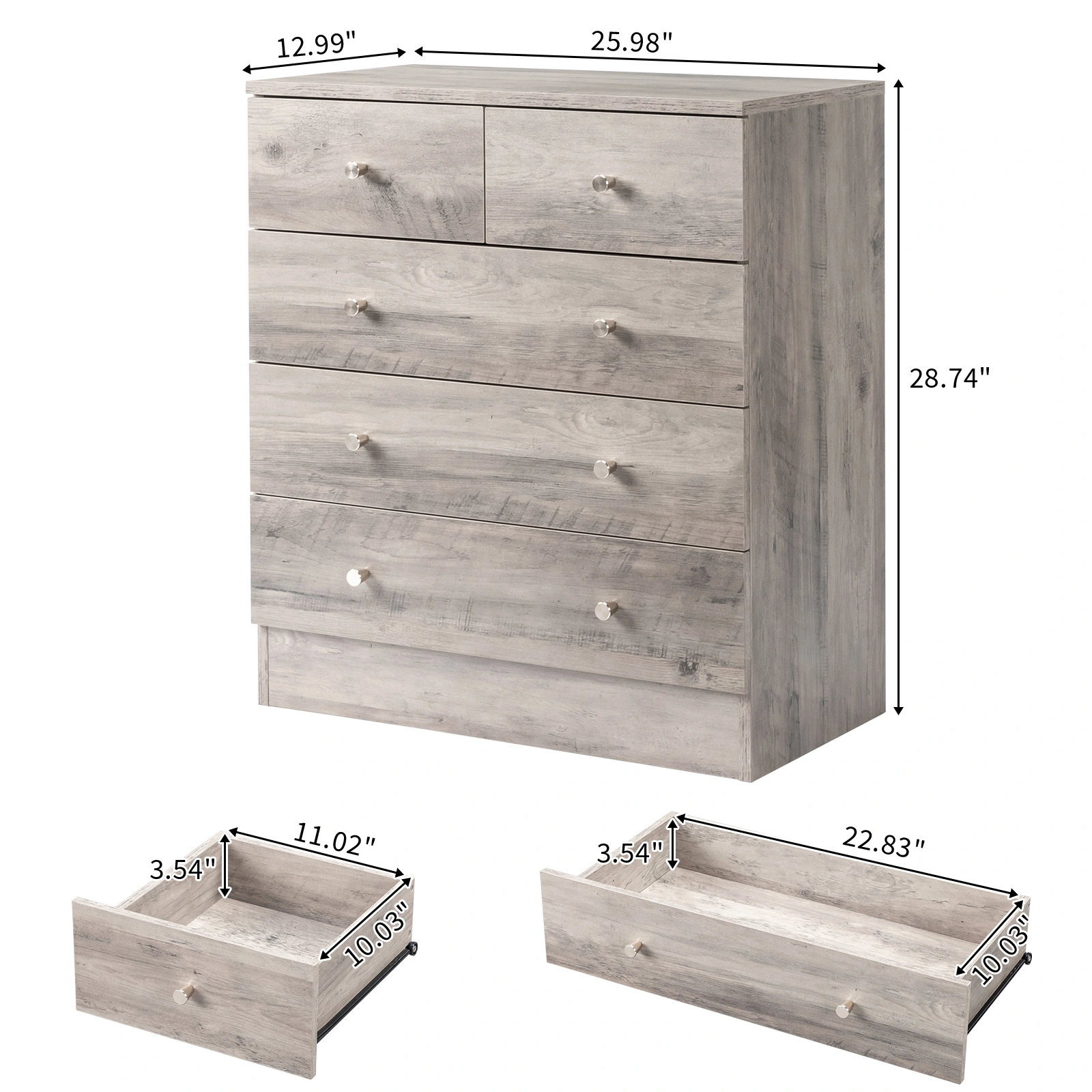 Modern Simple 5-Drawer Dresser Gray view 10
