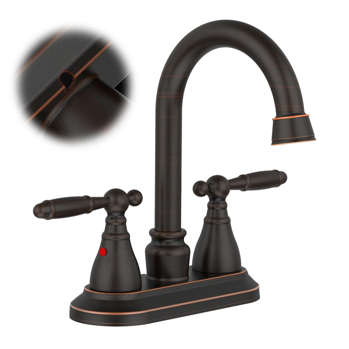 Bathroom Faucet Oil Rubbed Bronze 360 Degree High Arc Swivel Spout 4 Inches Centerset Vanity Faucet Modern 3 Holes Lavatory Faucet NOT INCLUED Drain[Unable ship on weekends, TK/TEMU only for pickup, only TX10643 warehouse supports GOFO]