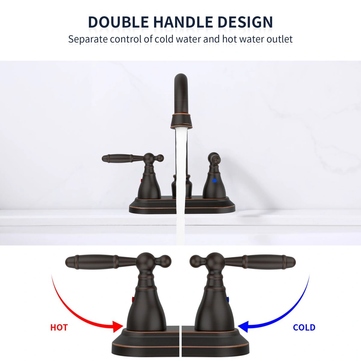 Bathroom Faucet Oil Rubbed Bronze 360 Degree High Arc Swivel Spout 4 Inches Centerset Vanity Faucet Modern 3 Holes Lavatory Faucet NOT INCLUED Drain[Unable ship on weekends, TK/TEMU only for pickup, only TX10643 warehouse supports GOFO] view 2